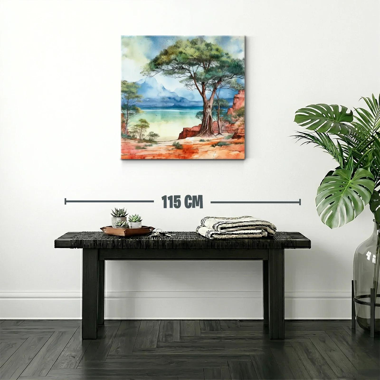Paisaje natural con árbol y costa azul en tonos cálidos — miniatura 2