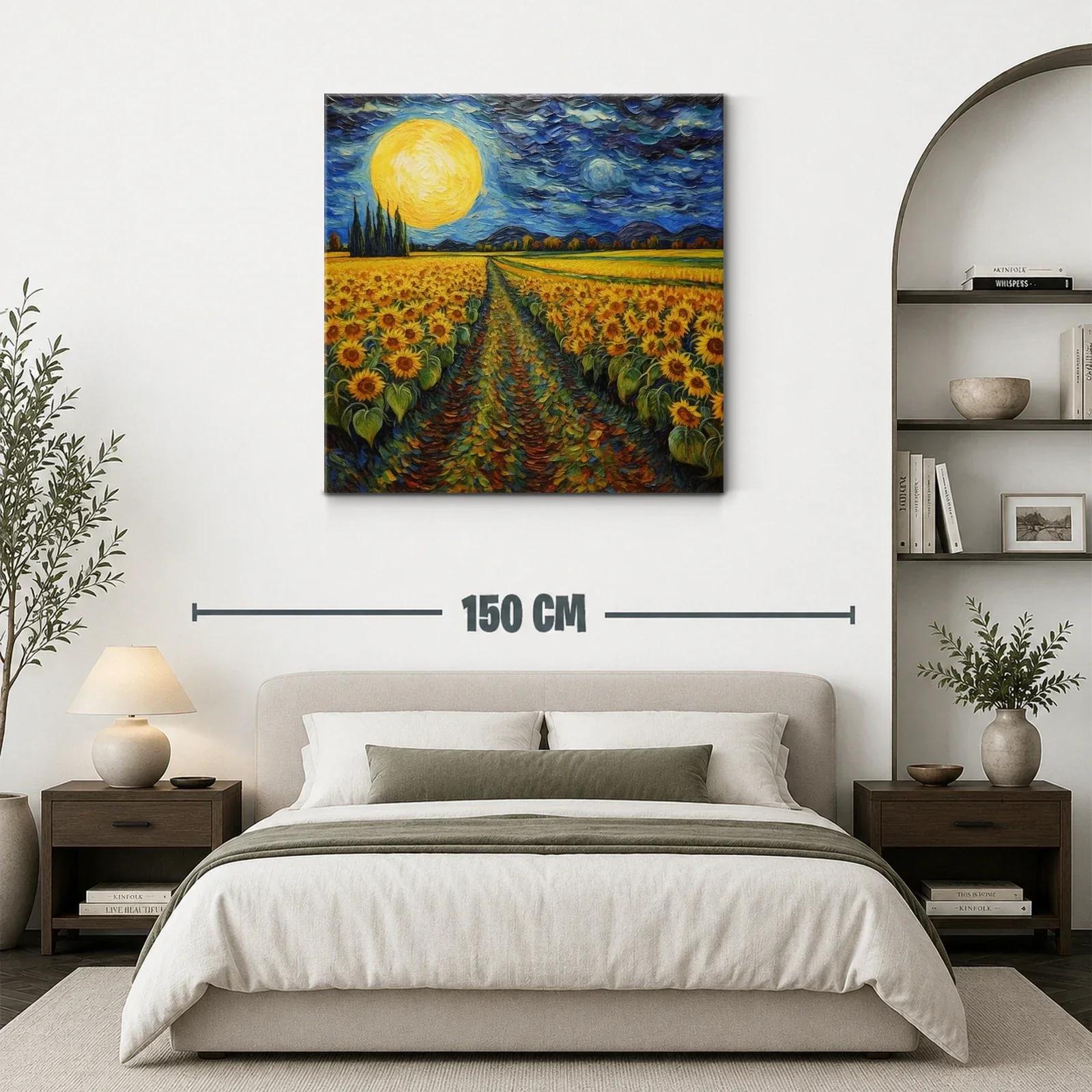 Campo de girasoles bajo una luna llena brillante — miniatura 3