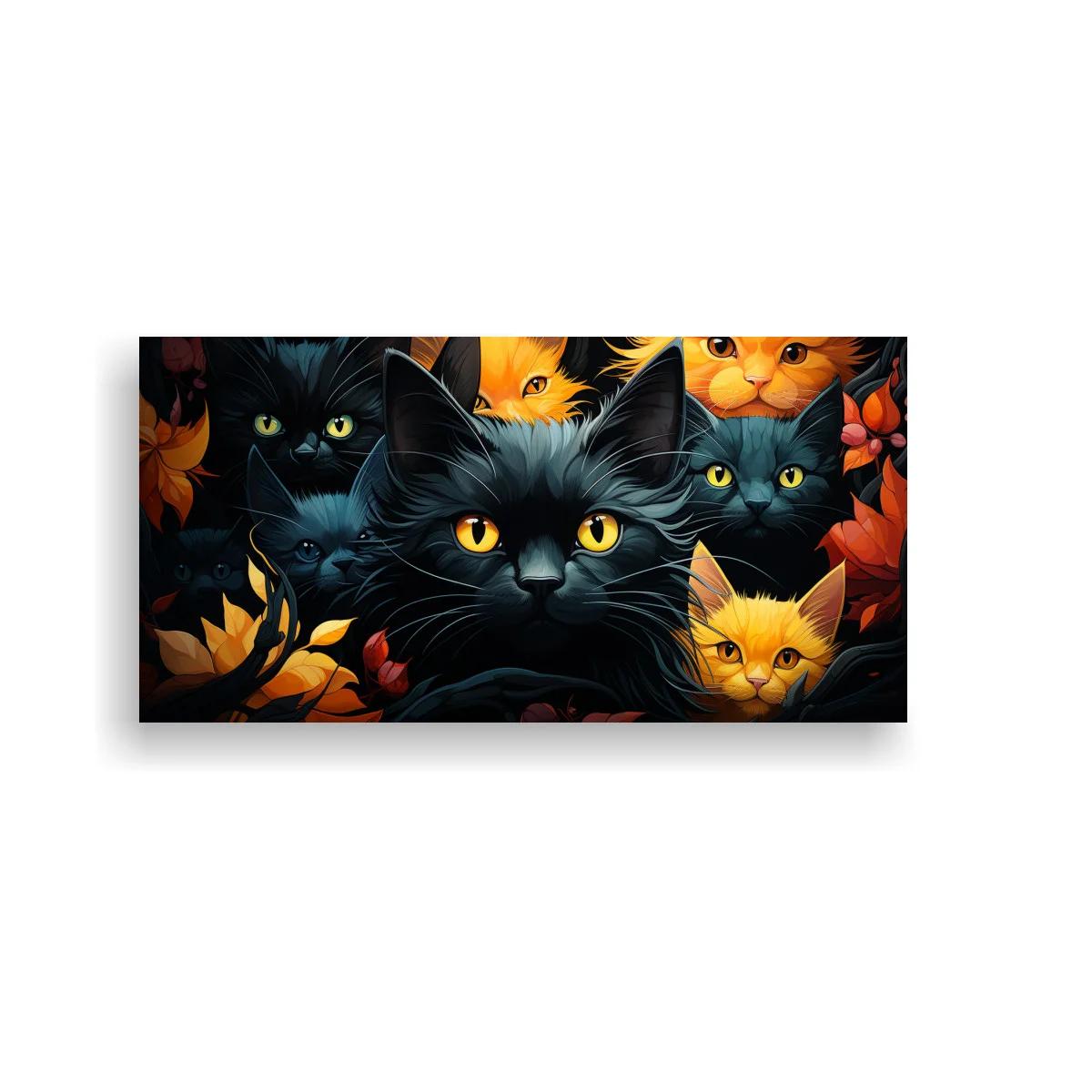 Cuadro gatos negros y naranjas con ojos luminosos — imagen principal