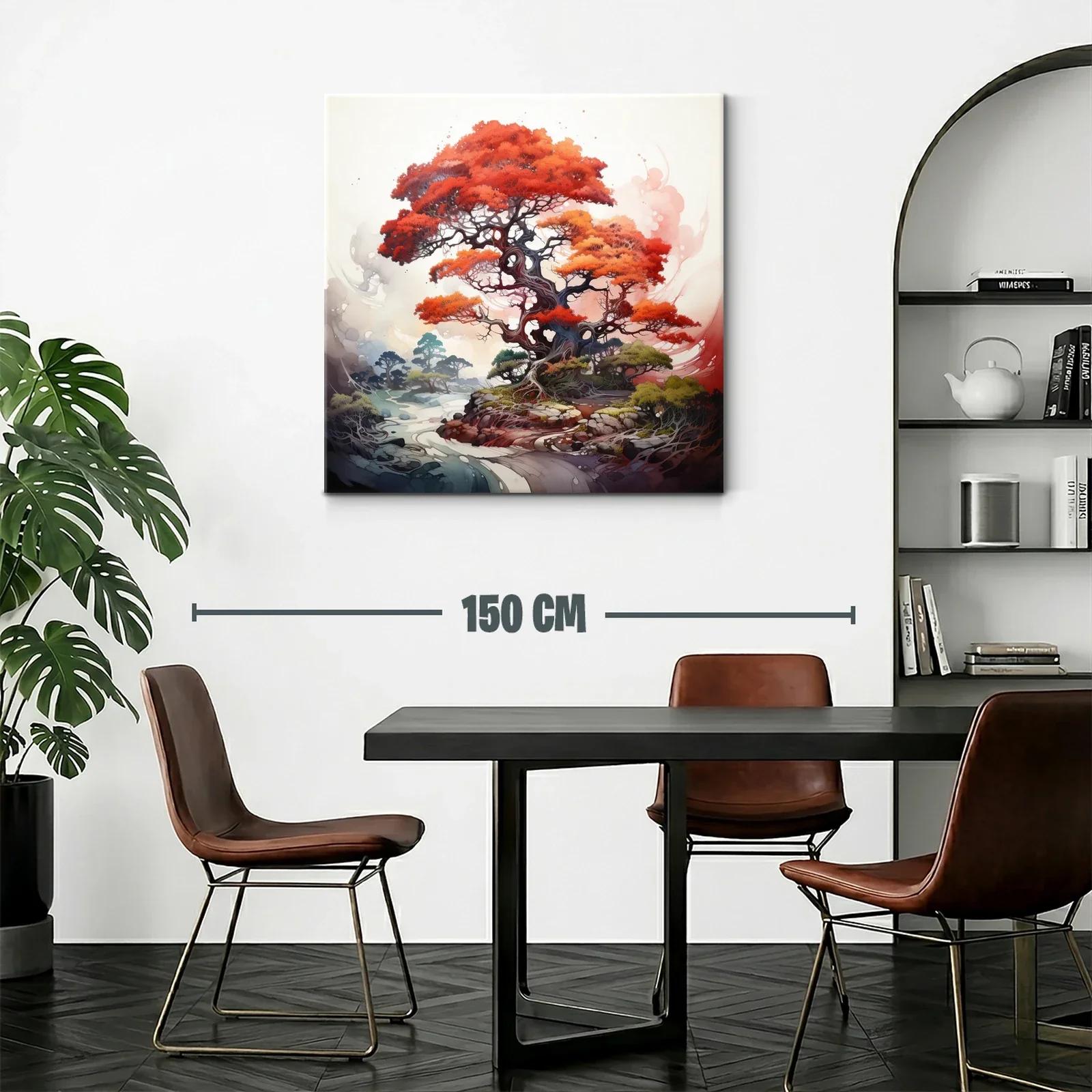 Árbol vibrante con follaje rojo intenso y paisaje onírico — miniatura 2