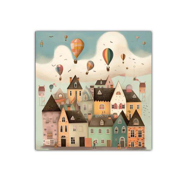 Pueblo encantador con globos aerostáticos y cielo soñador