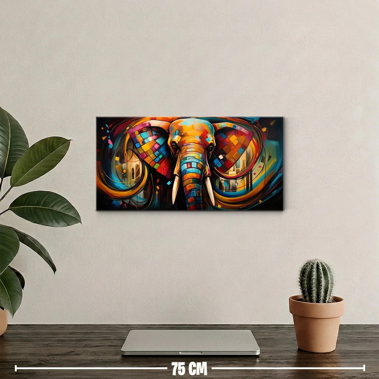 Cuadro elefante de colores con trompa frontal — miniatura 2
