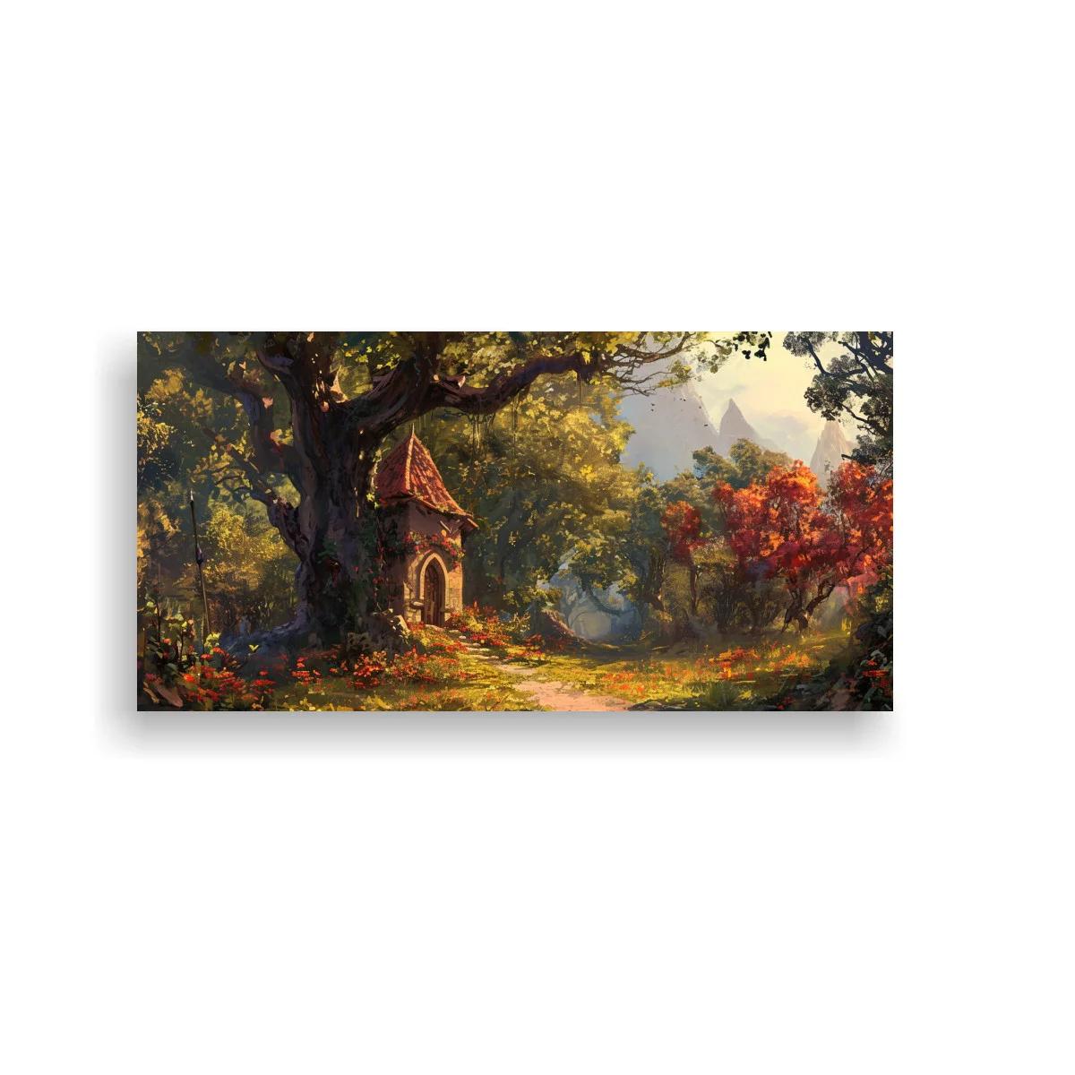 Cuadro casita de cuento bajo un gran árbol — imagen principal