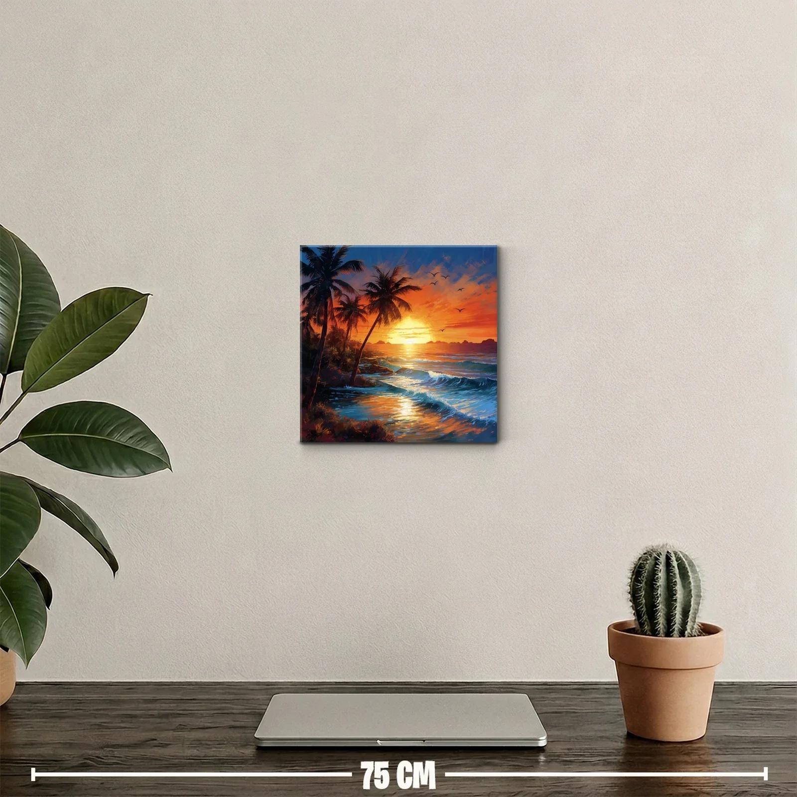 Atardecer en la playa con palmeras y olas en calma — miniatura 2