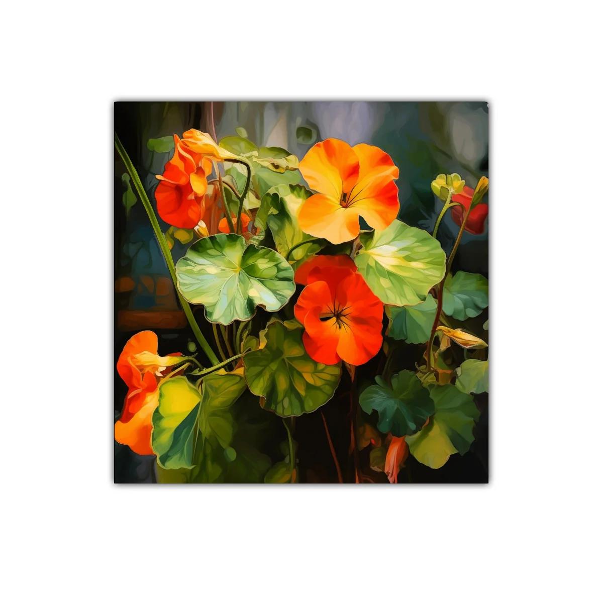Cuadro decorativo flores vibrantes y hojas verdes — imagen principal