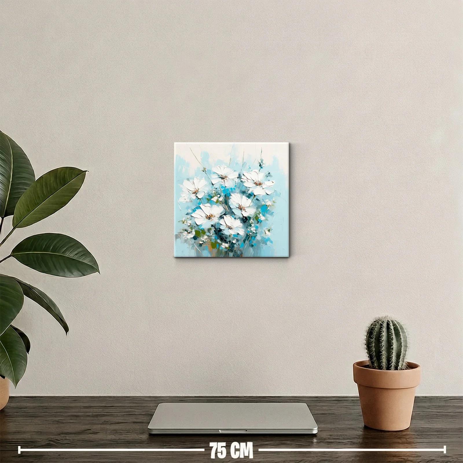 Cuadro decorativo con flores blancas y fondo azul suave — miniatura 2