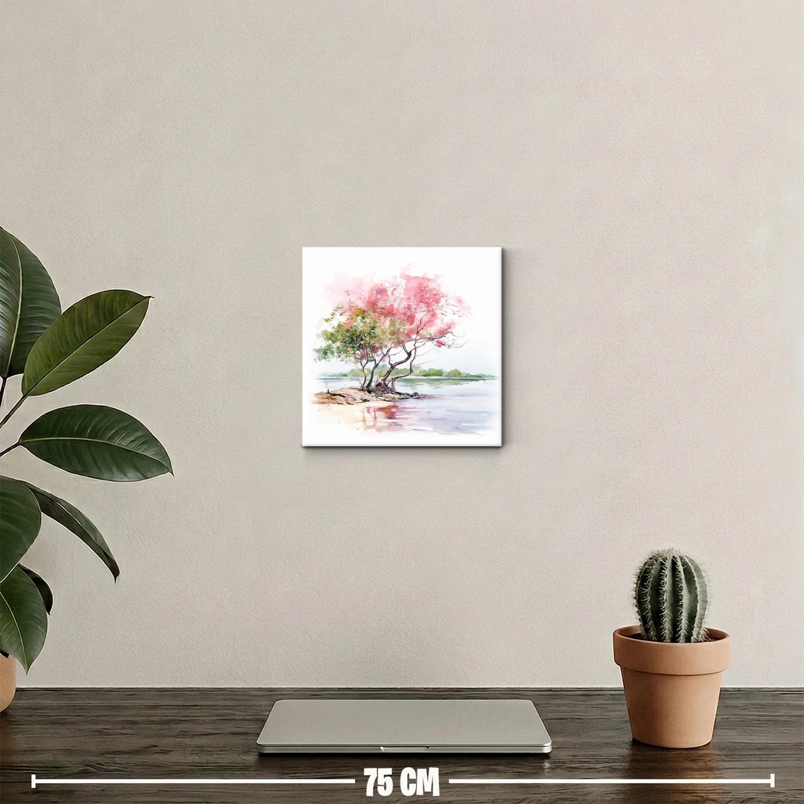 Paisaje sereno con árboles en tonos rosados junto al agua — miniatura 2