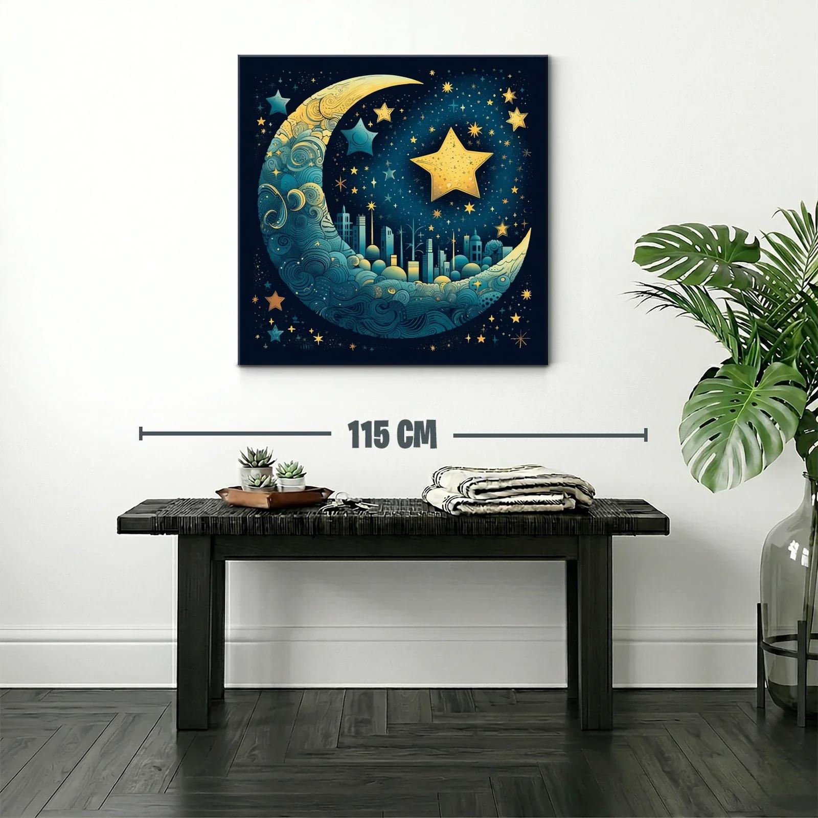 Ciudad mágica en luna azul y estrellas doradas — miniatura 2