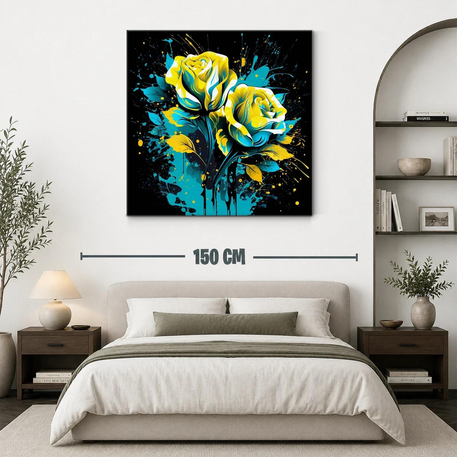 Rosas vibrantes en azul y amarillo sobre fondo oscuro — miniatura 3