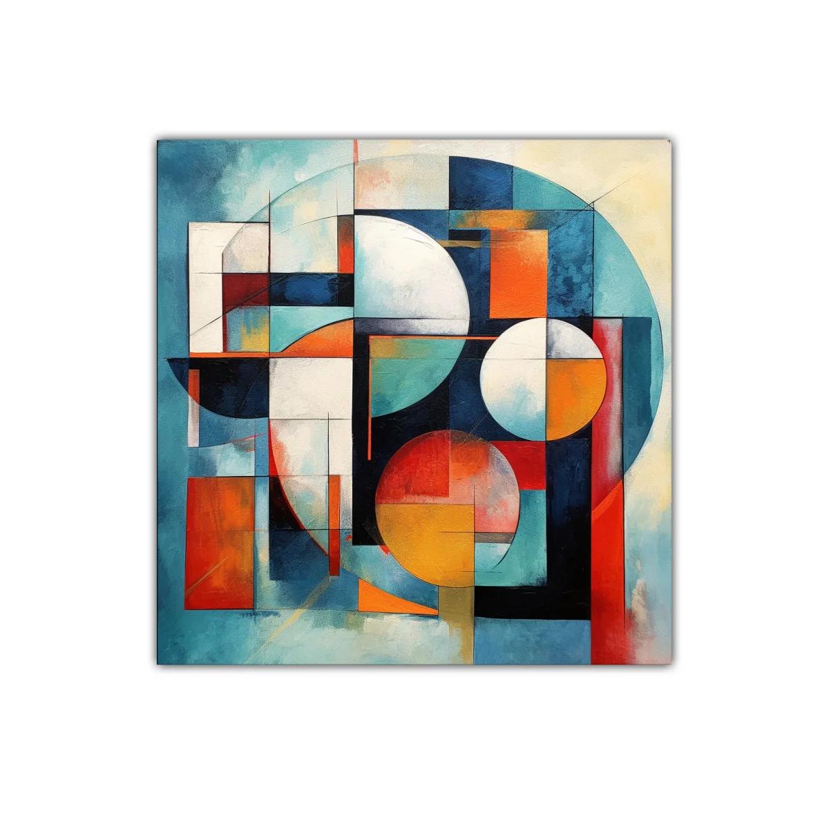 Cuadro abstracto con formas geométricas y colores vibrantes