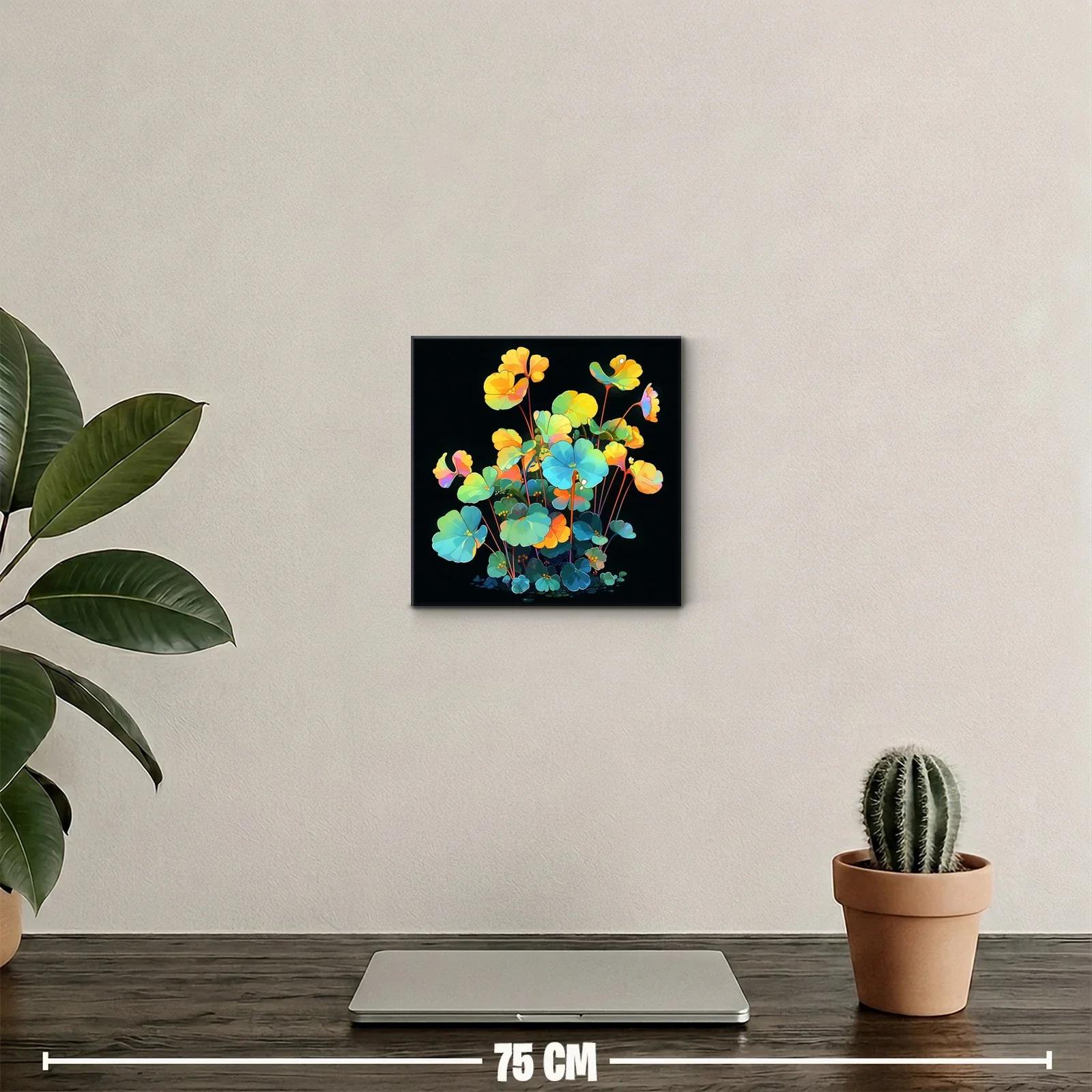 Cuadro decorativo con flores en tonos vibrantes sobre fondo oscuro — miniatura 2
