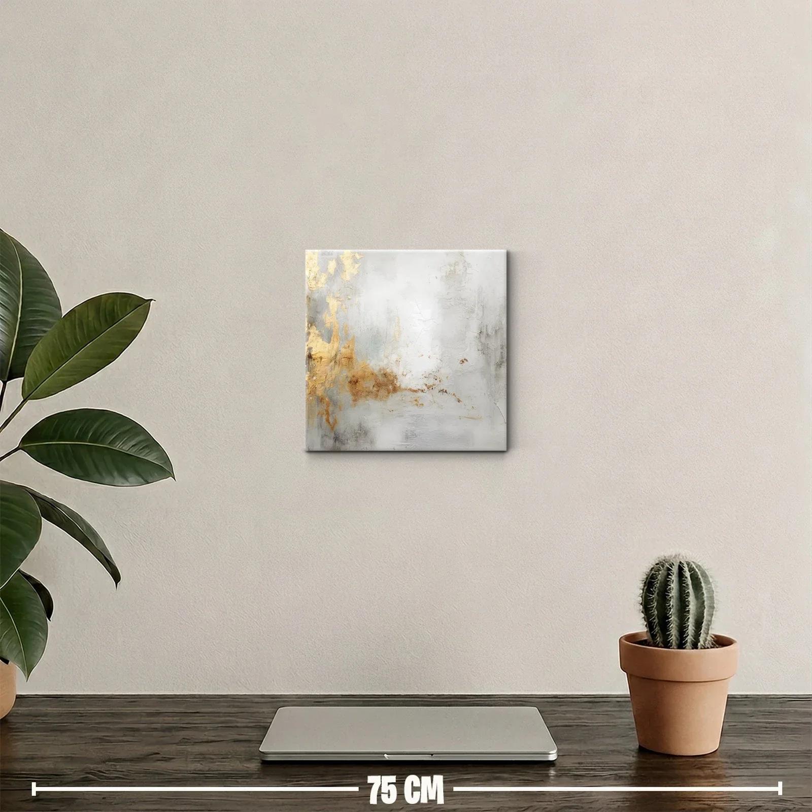 Cuadro abstracto con tonos dorados y plateados suaves — miniatura 2