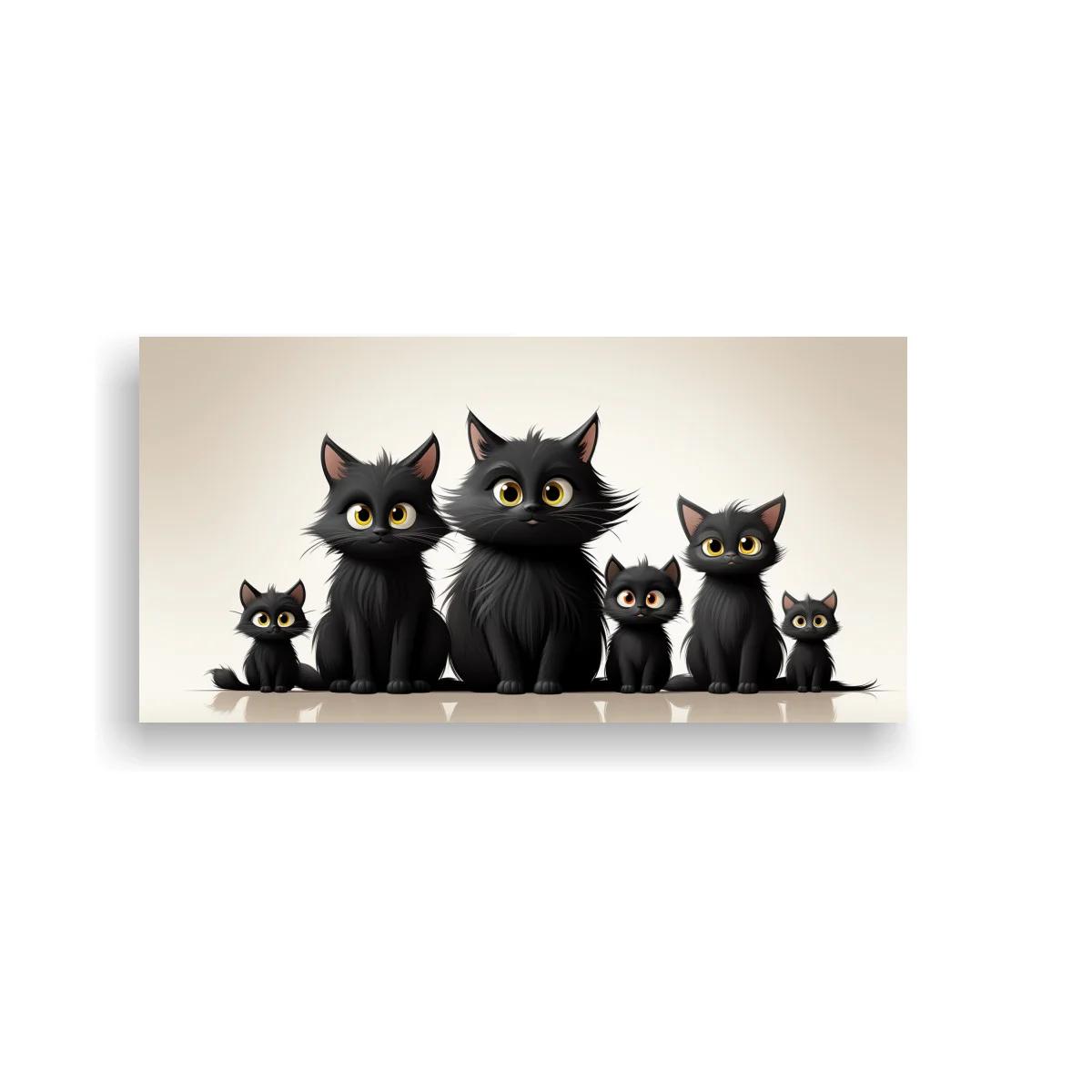 Cuadro familia de gatos negros alineados