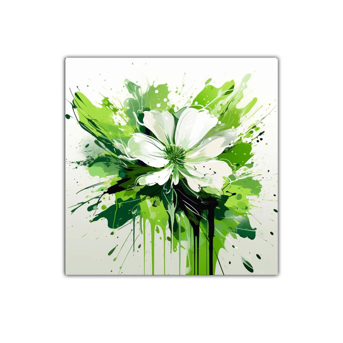 Cuadro decorativo flor blanca con explosión de verdes — imagen principal