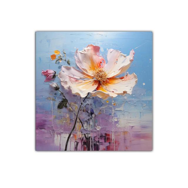 Cuadro floral con flor grande en tonos pastel suaves