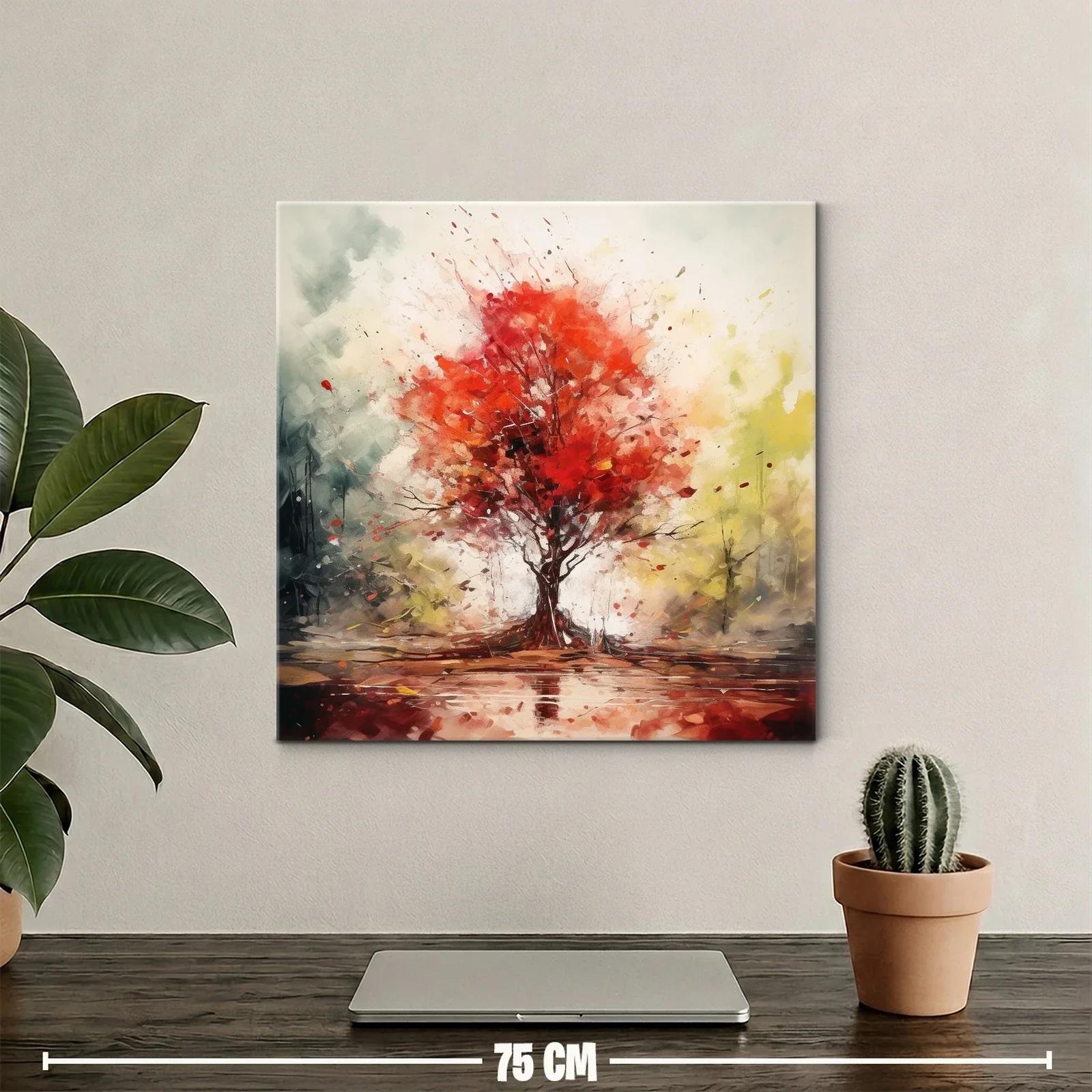 Árbol en otoño con vibrantes tonos rojos y ambiente sereno — miniatura 2