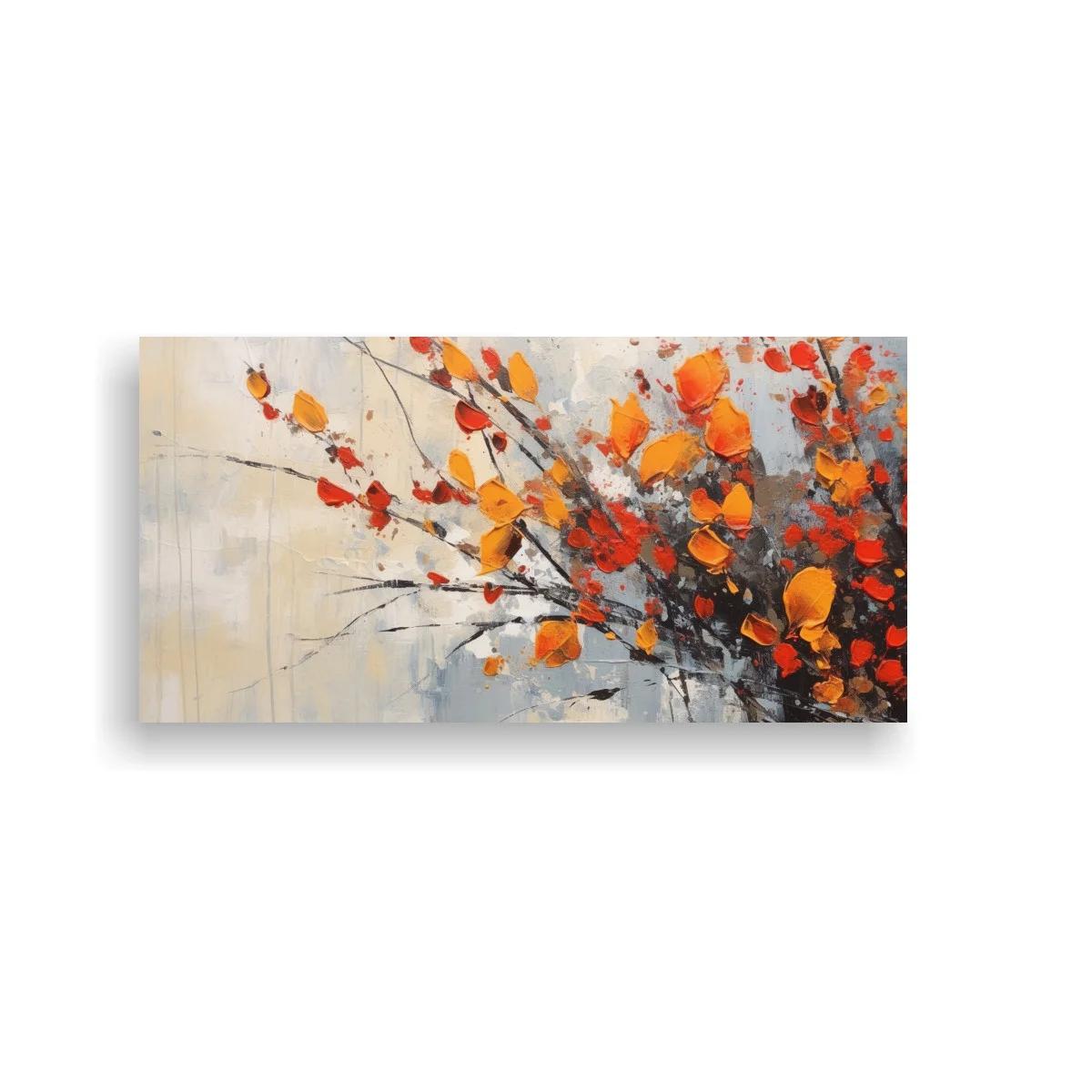 Cuadro ramas con hojas otoñales naranjas sobre fondo claro
