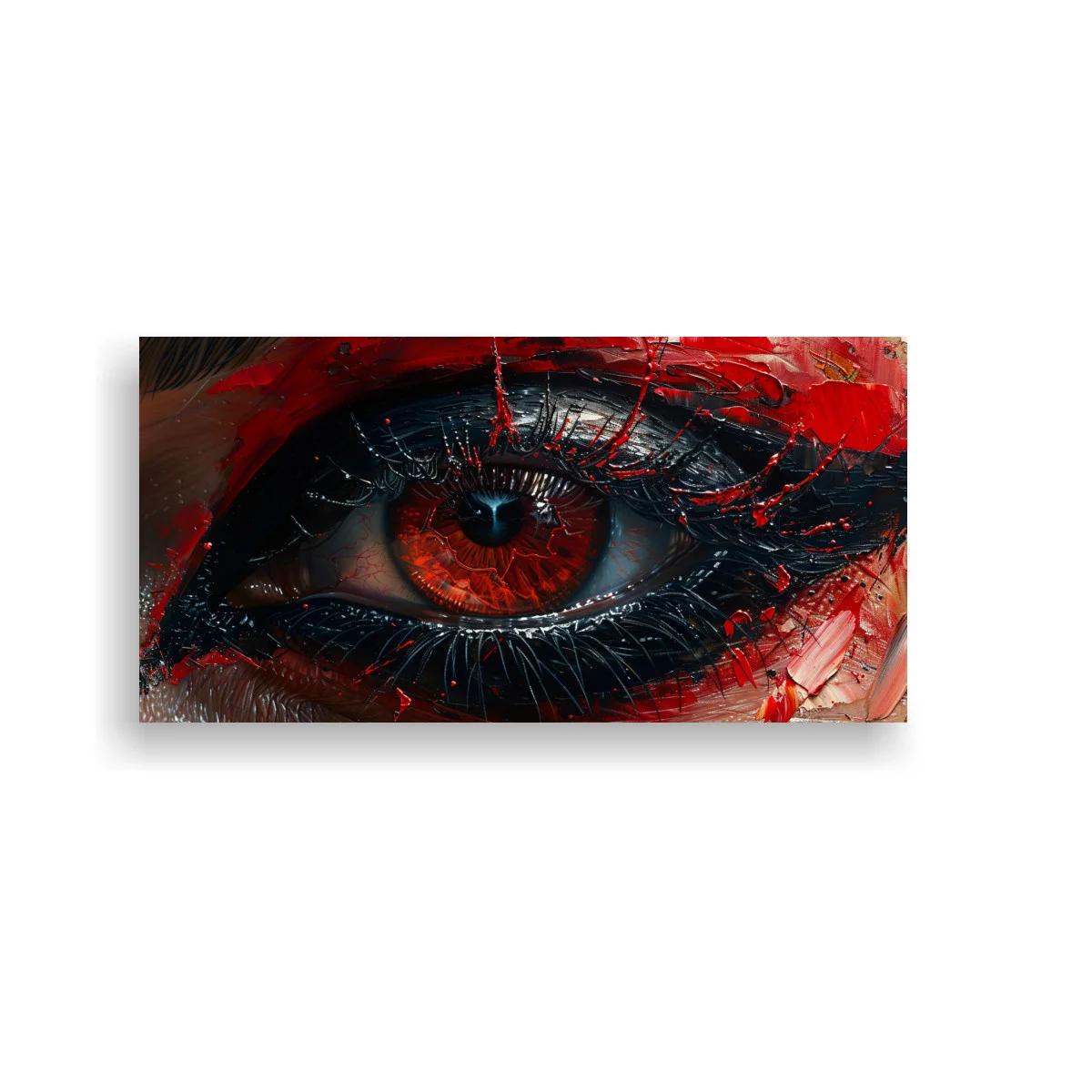 Cuadro ojo humano maquillado con iris rojo anaranjado