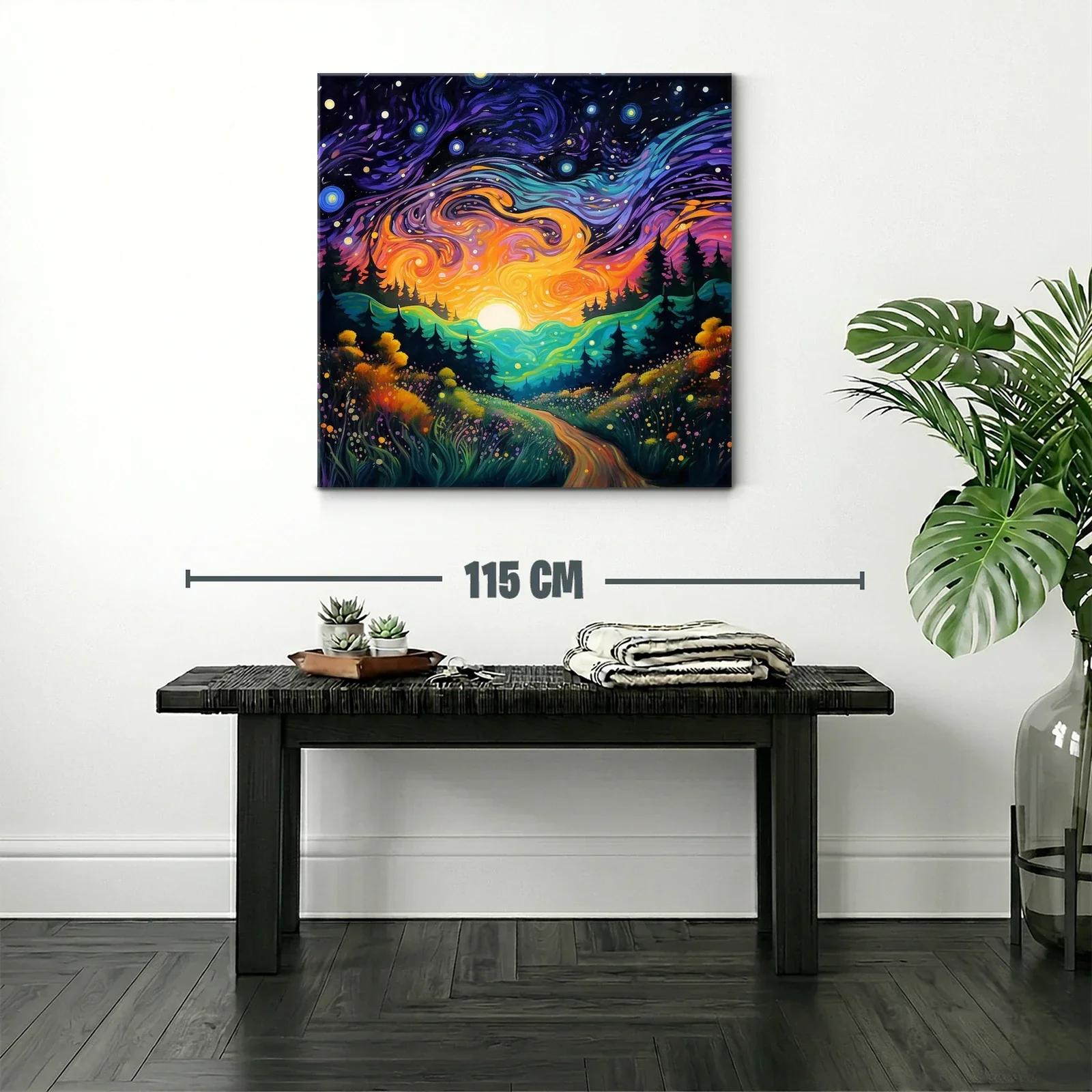 Paisaje nocturno vibrante con cielo estrellado y sendero — miniatura 2