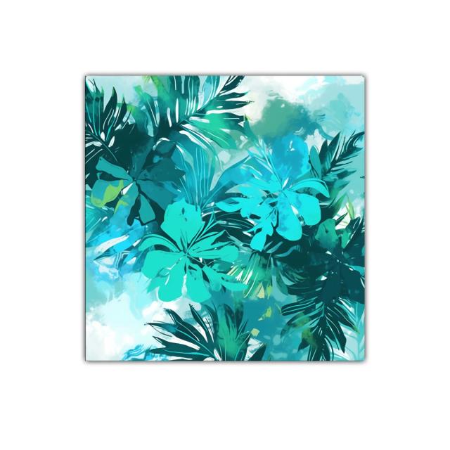 Cuadro decorativo con motivos botánicos en tonos turquesa y verde