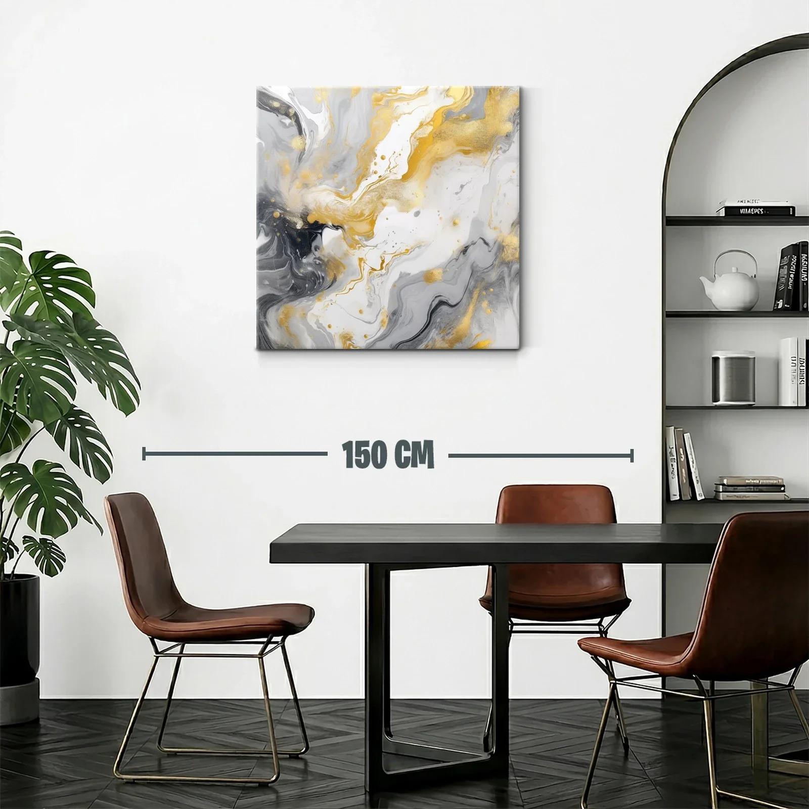 Cuadro abstracto con tonos dorados y grises fluidos en movimiento — miniatura 2