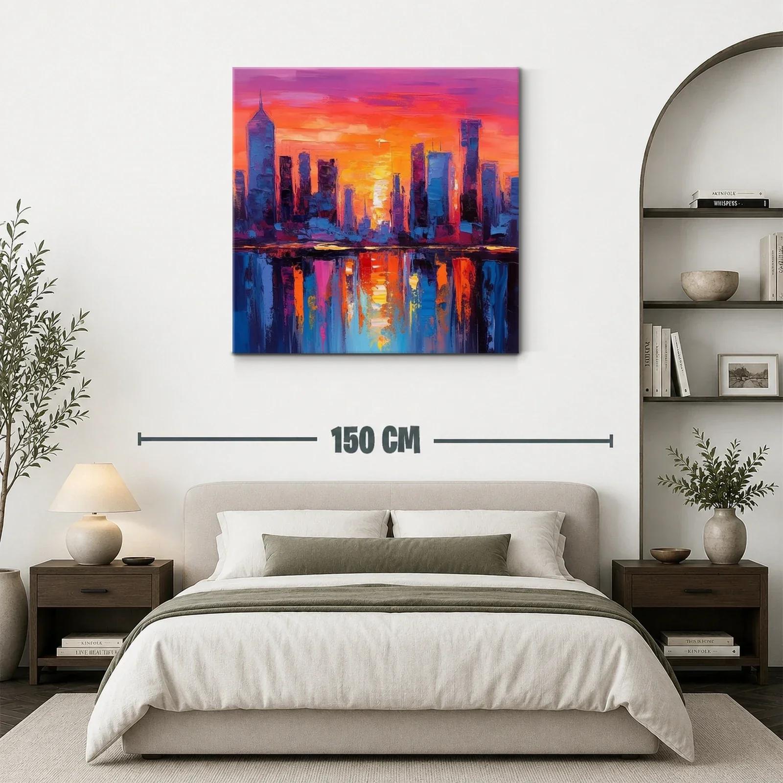 Atardecer vibrante sobre ciudad reflejada en agua — miniatura 3