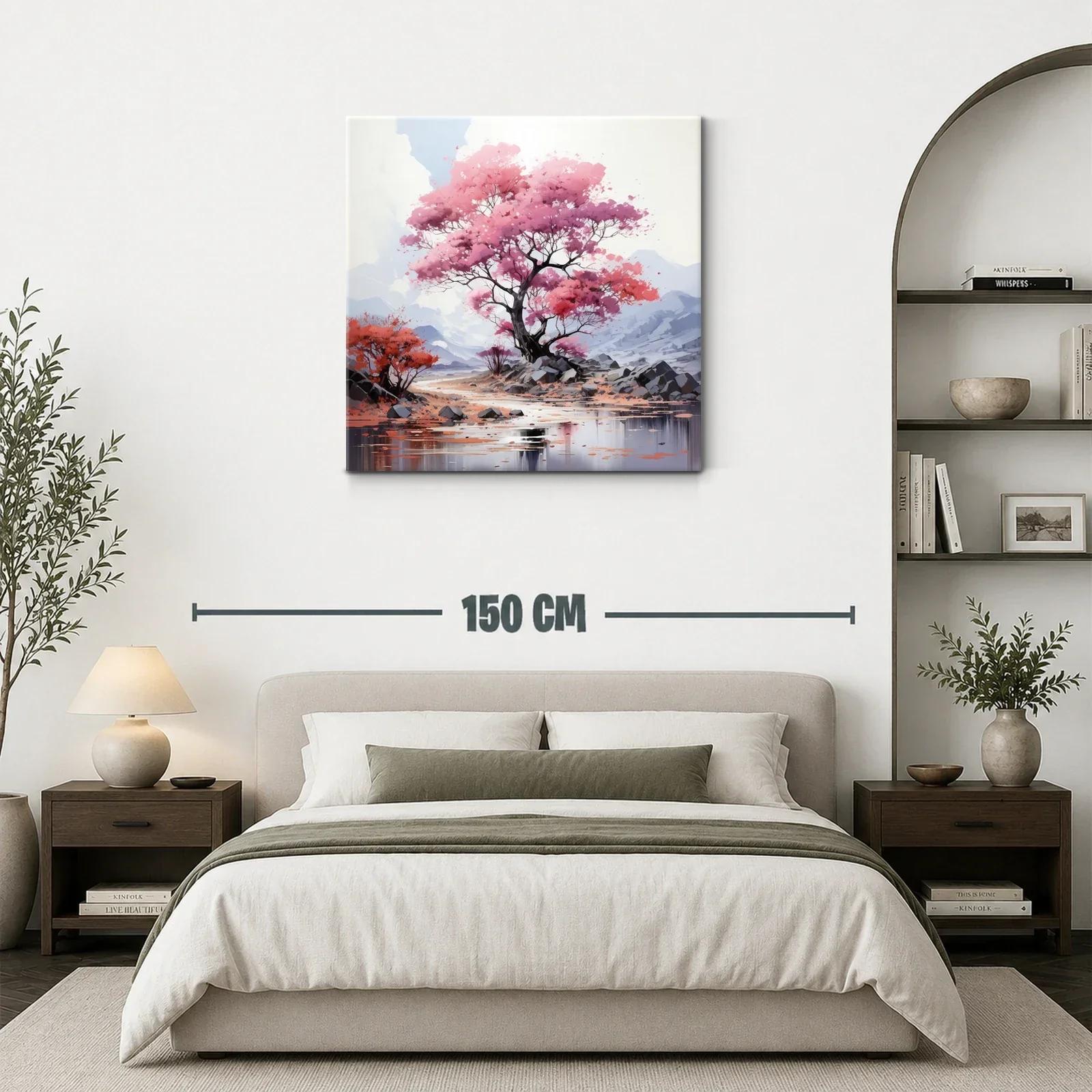 Árbol en flor sobre paisaje sereno y montaña azulada — miniatura 3