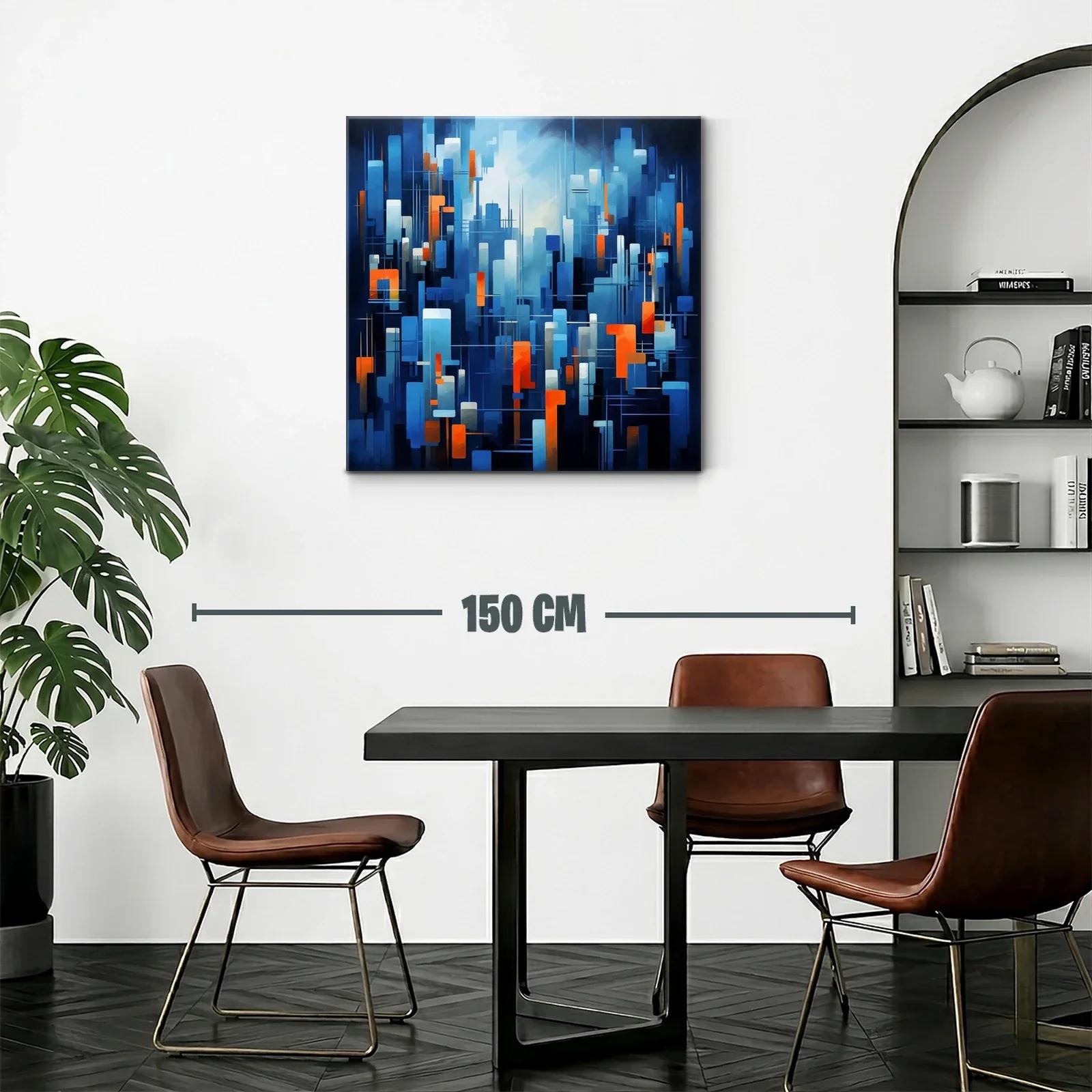 Composición abstracta en tonos azules con toques naranjas vibrantes — miniatura 2