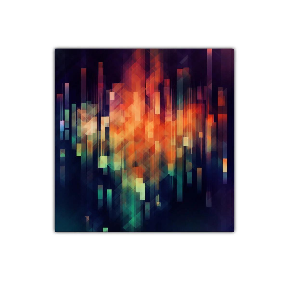 Cuadro abstracto vibrante con formas geométricas y luces intensas — imagen principal