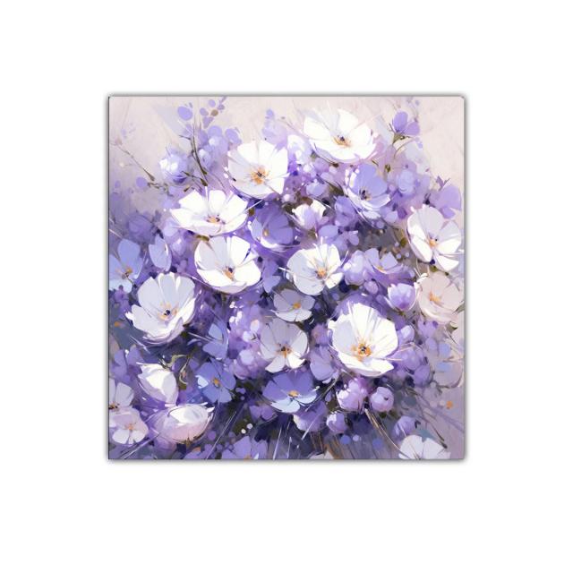 Cuadro decorativo con bouquet de flores lilas y blancas