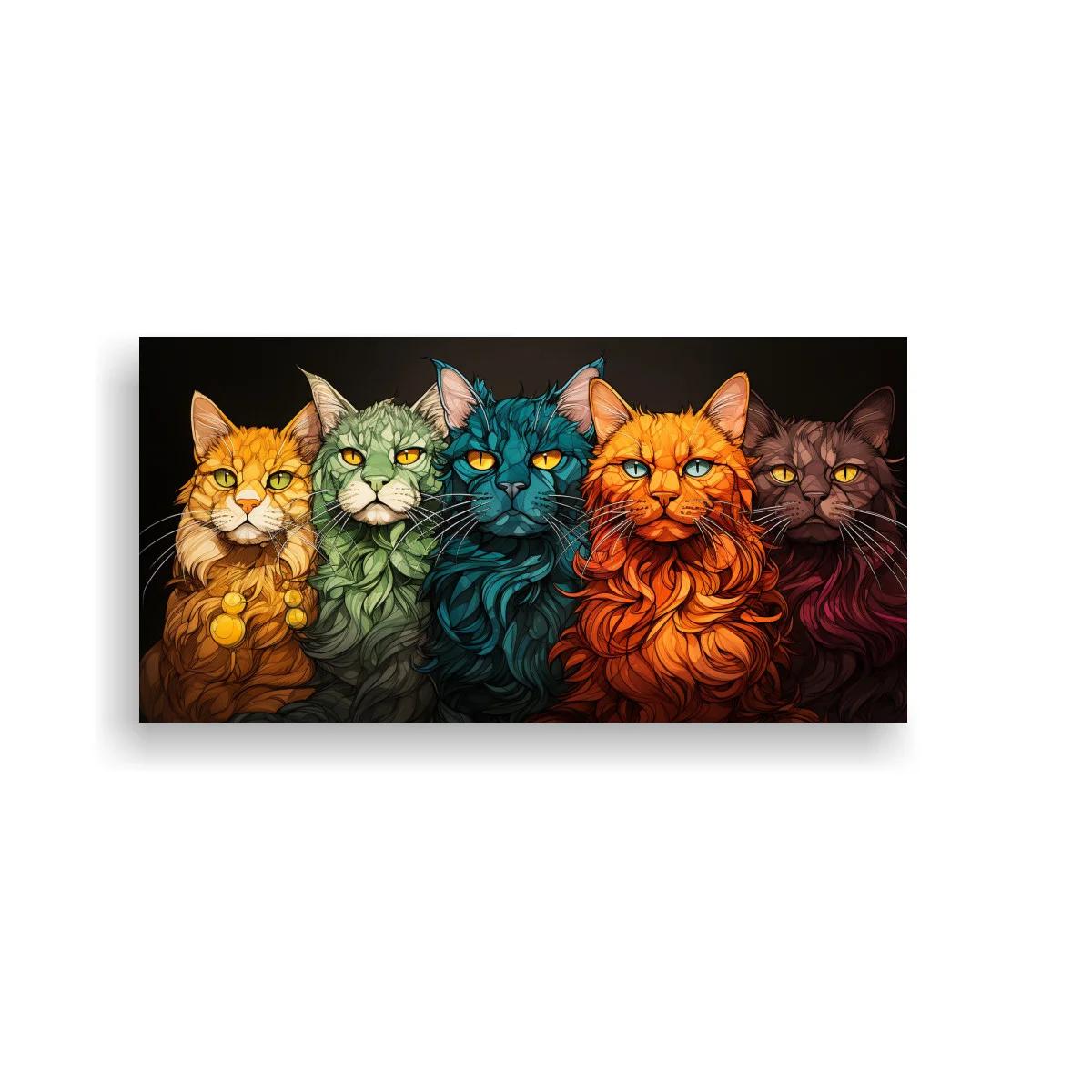 Cuadro grupo de gatos de colores con cabezas juntas