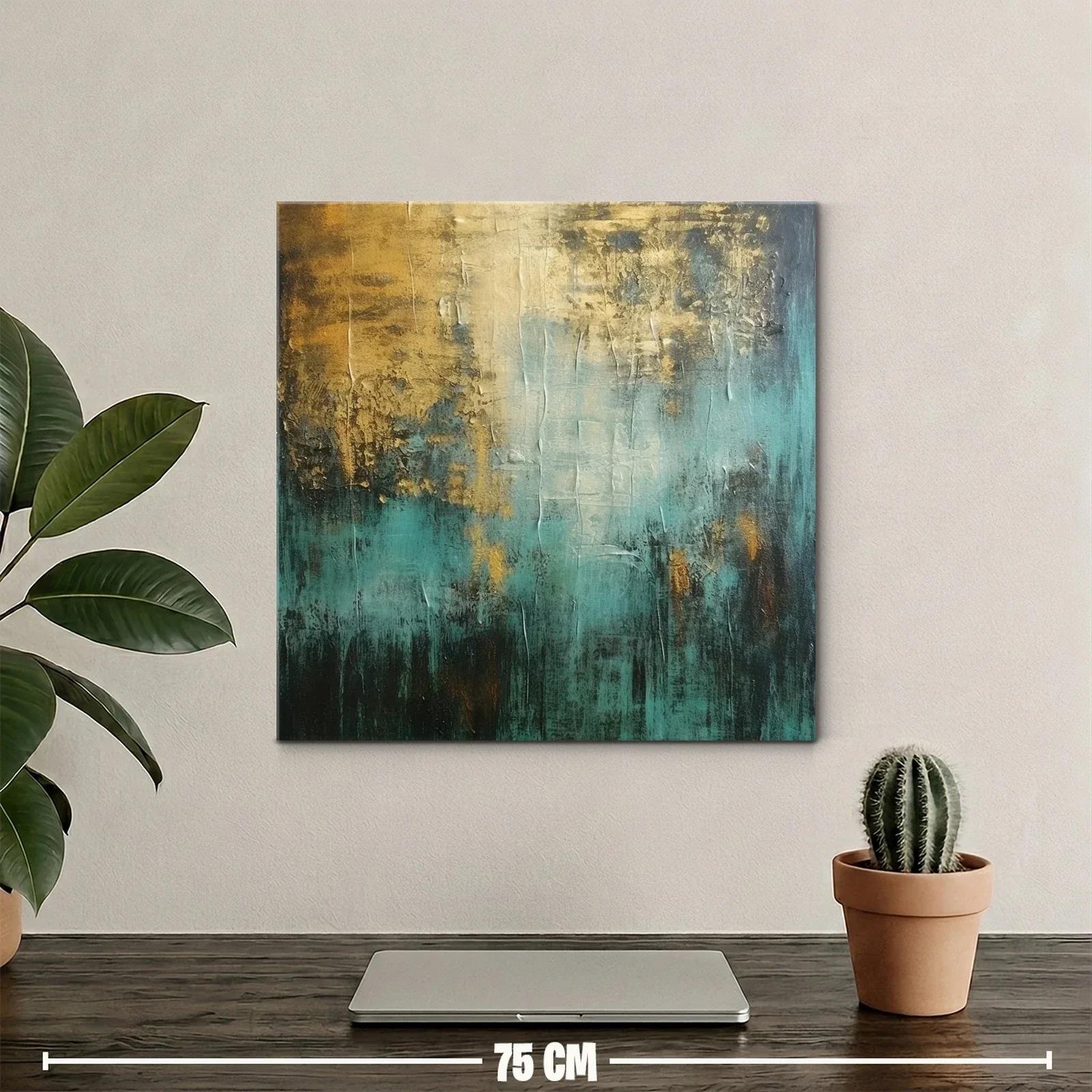 Cuadro abstracto con tonos verdes y dorados vibrantes — miniatura 2