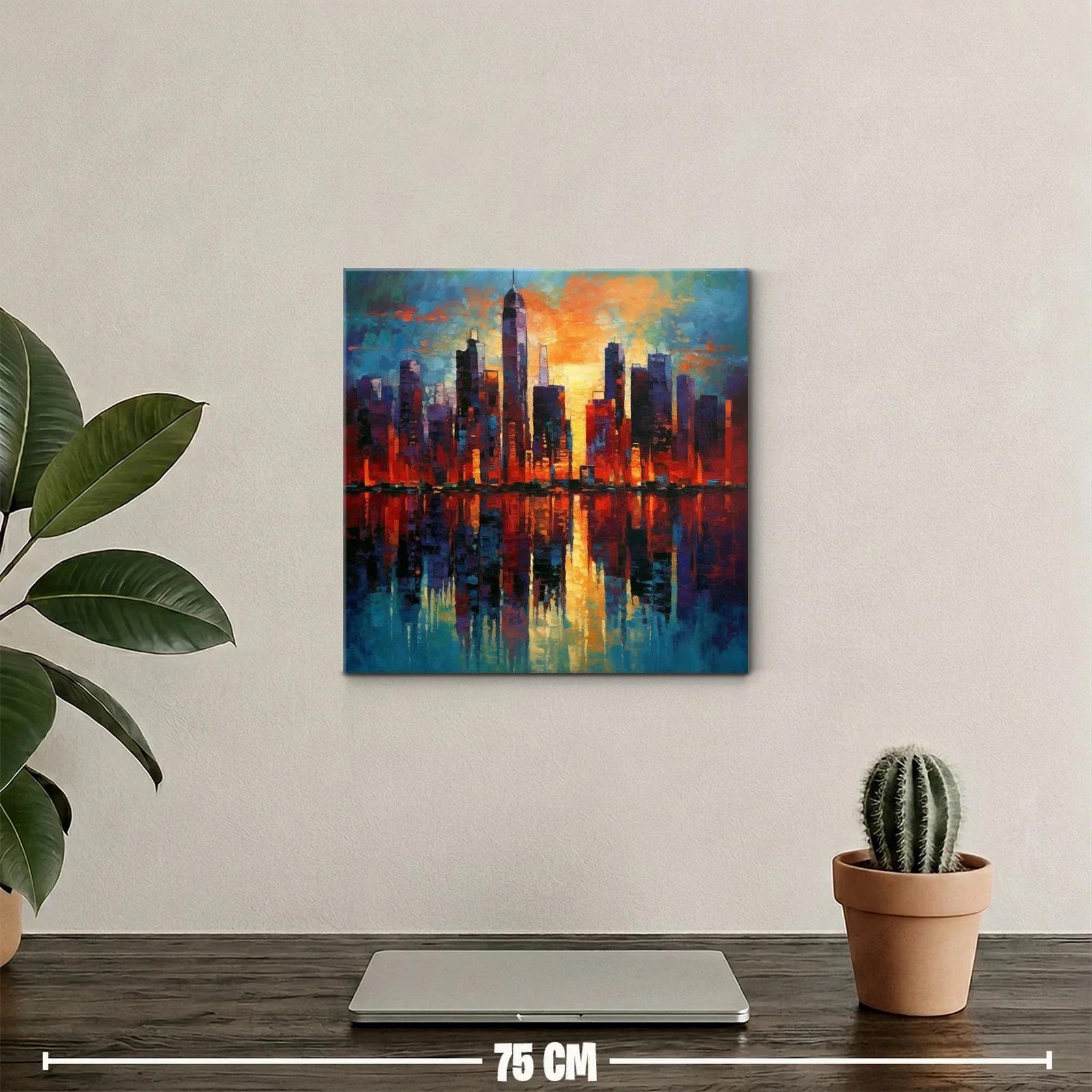 Atardecer vibrante sobre skyline urbano con reflejos dorados — miniatura 2