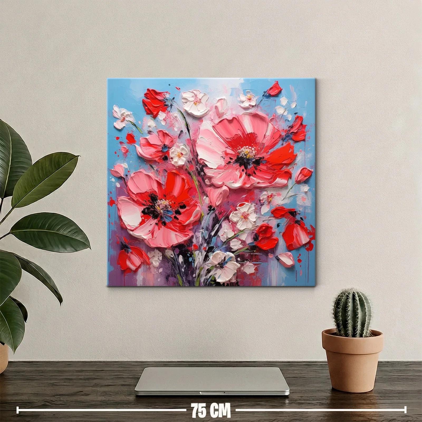 Cuadro con intenso ramo floral en vibrantes tonos rojos y rosas — miniatura 2