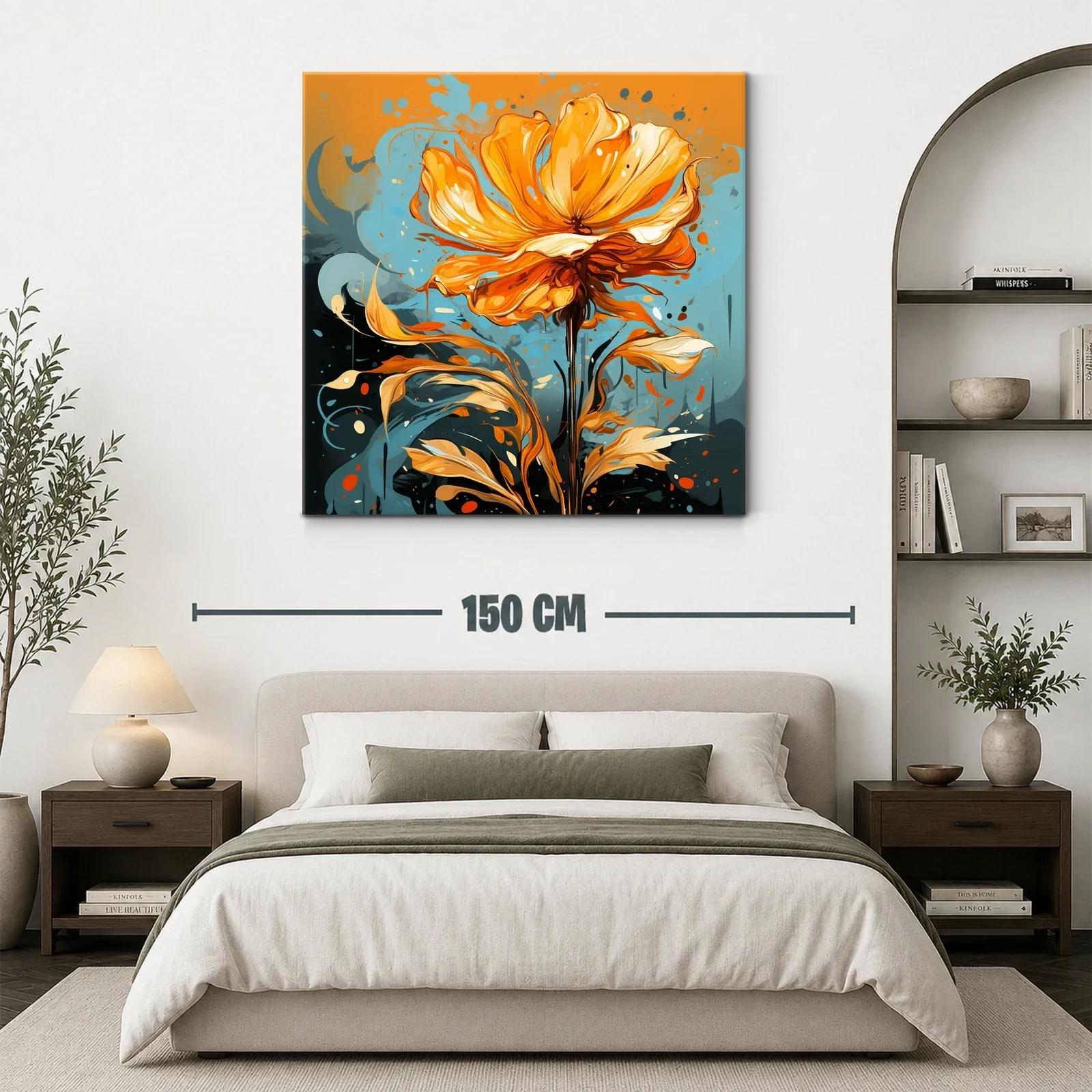 Flor vibrante en tonos cálidos y fondo azul intenso — miniatura 3