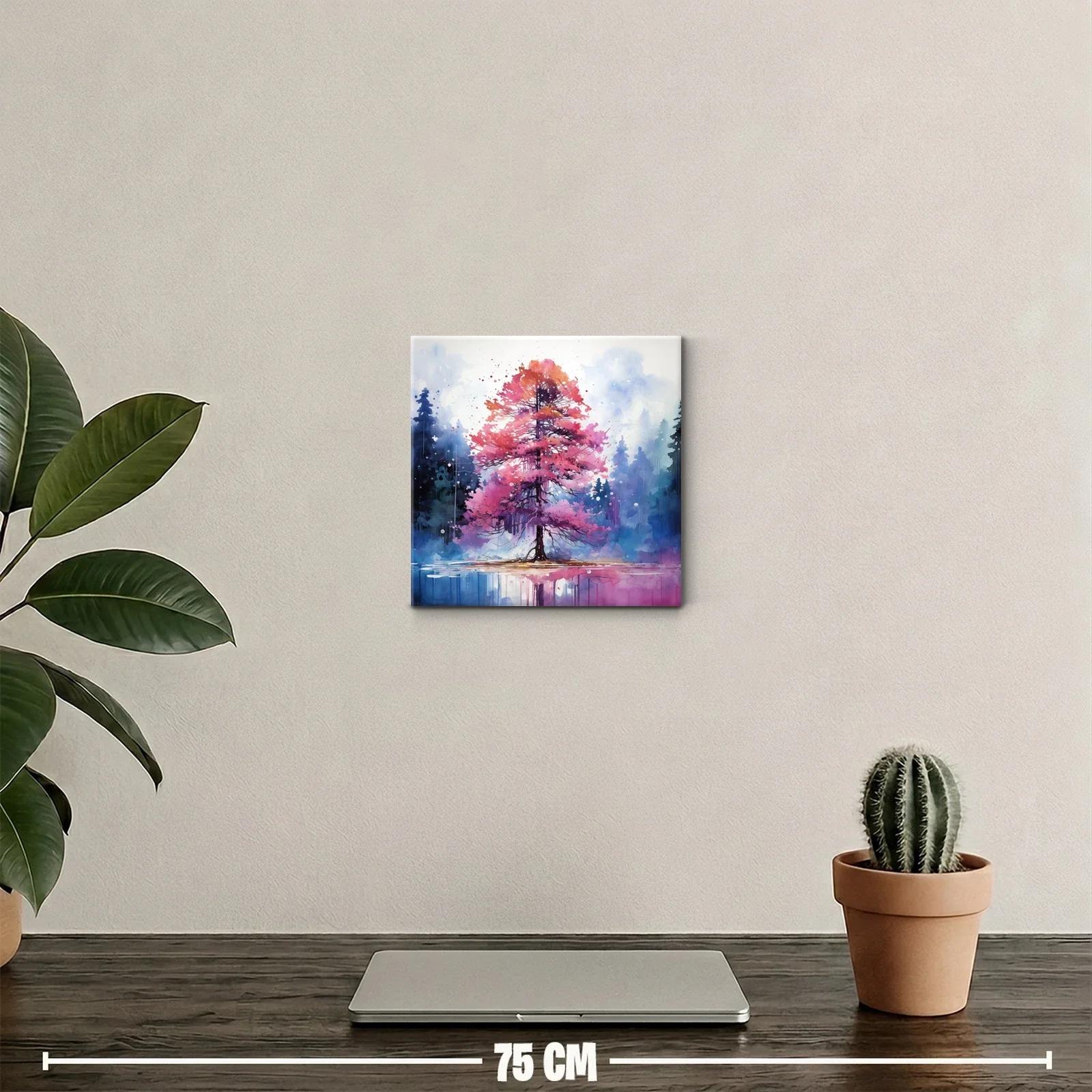 Árbol vibrante en tonos morados y rosas sobre lago tranquilo — miniatura 2