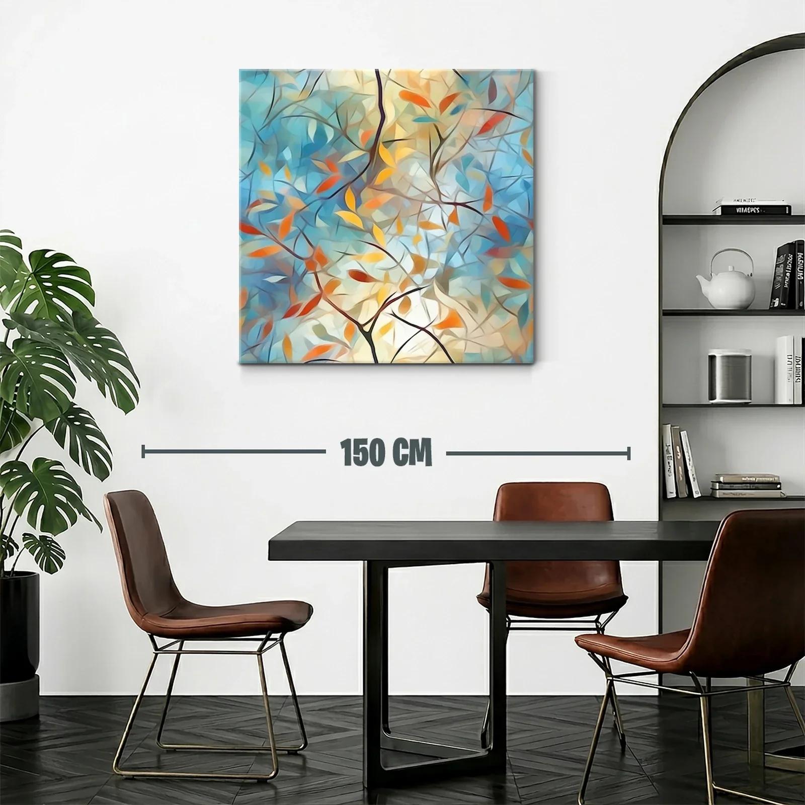 Cuadro abstracto con ramas y hojas en tonos cálidos y azules — miniatura 2