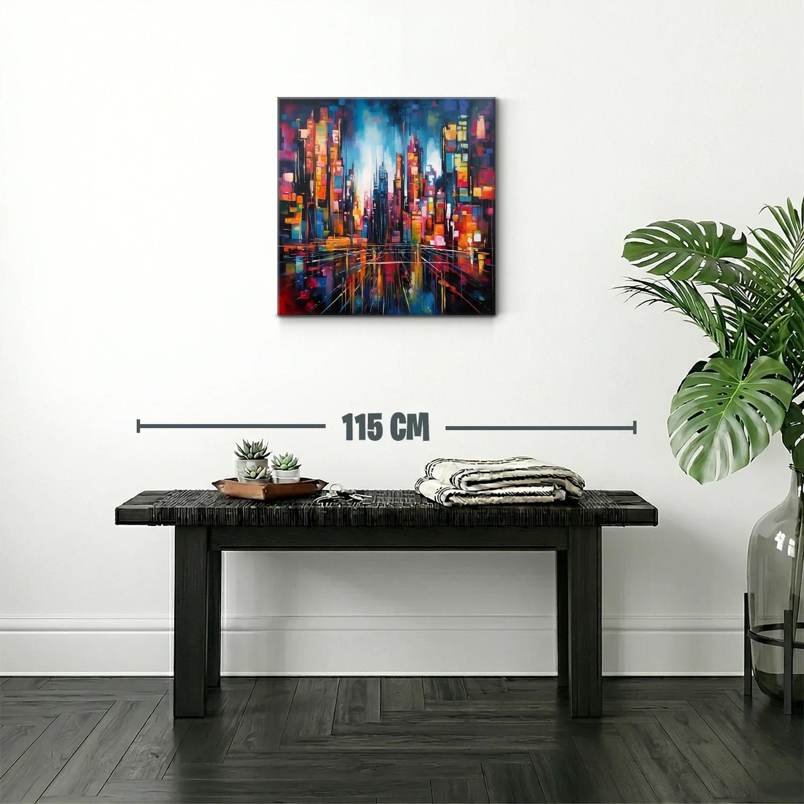Cuadro abstracto de ciudad vibrante con luces y reflejos — miniatura 2
