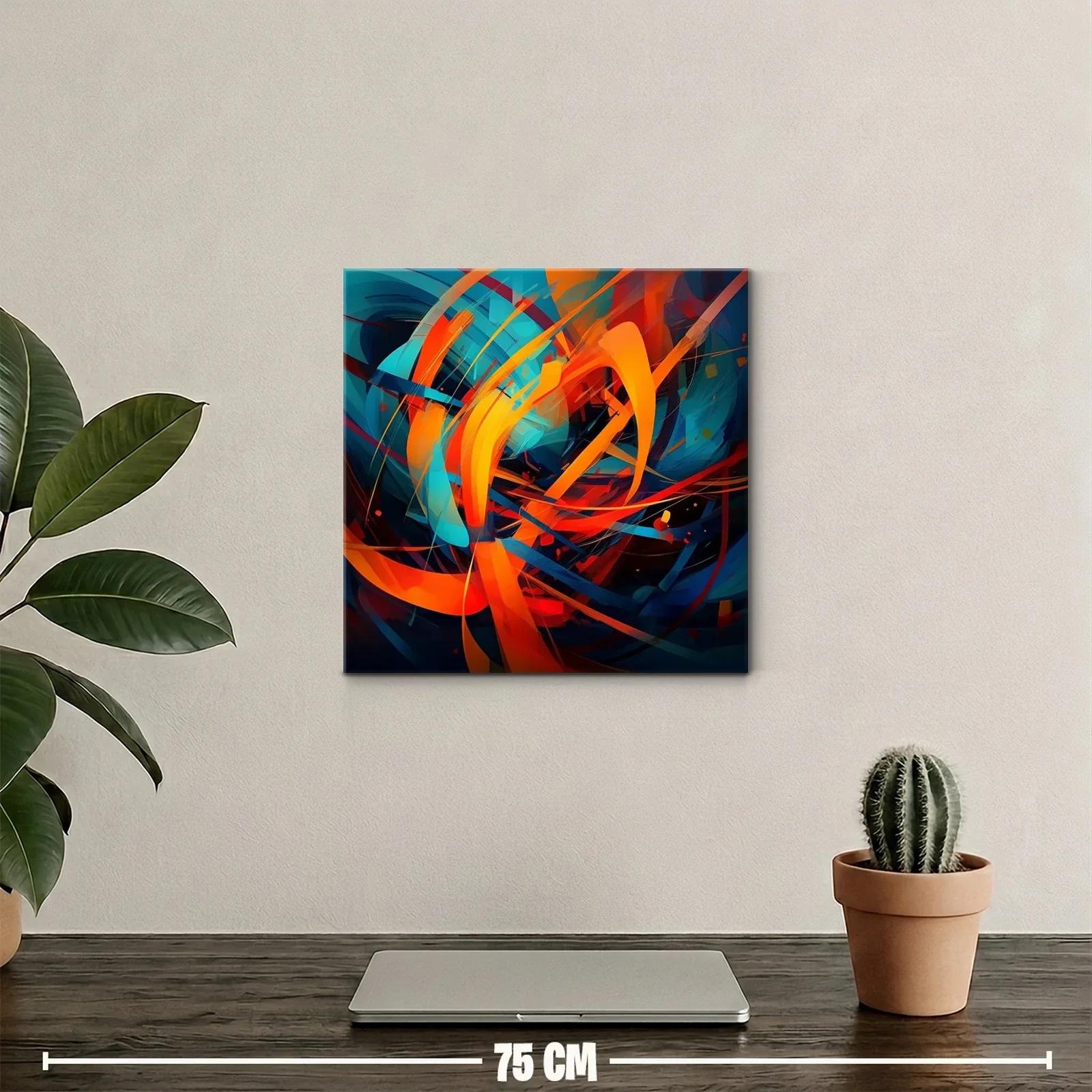 Cuadro abstracto en tonos vibrantes rojos y azules — miniatura 2