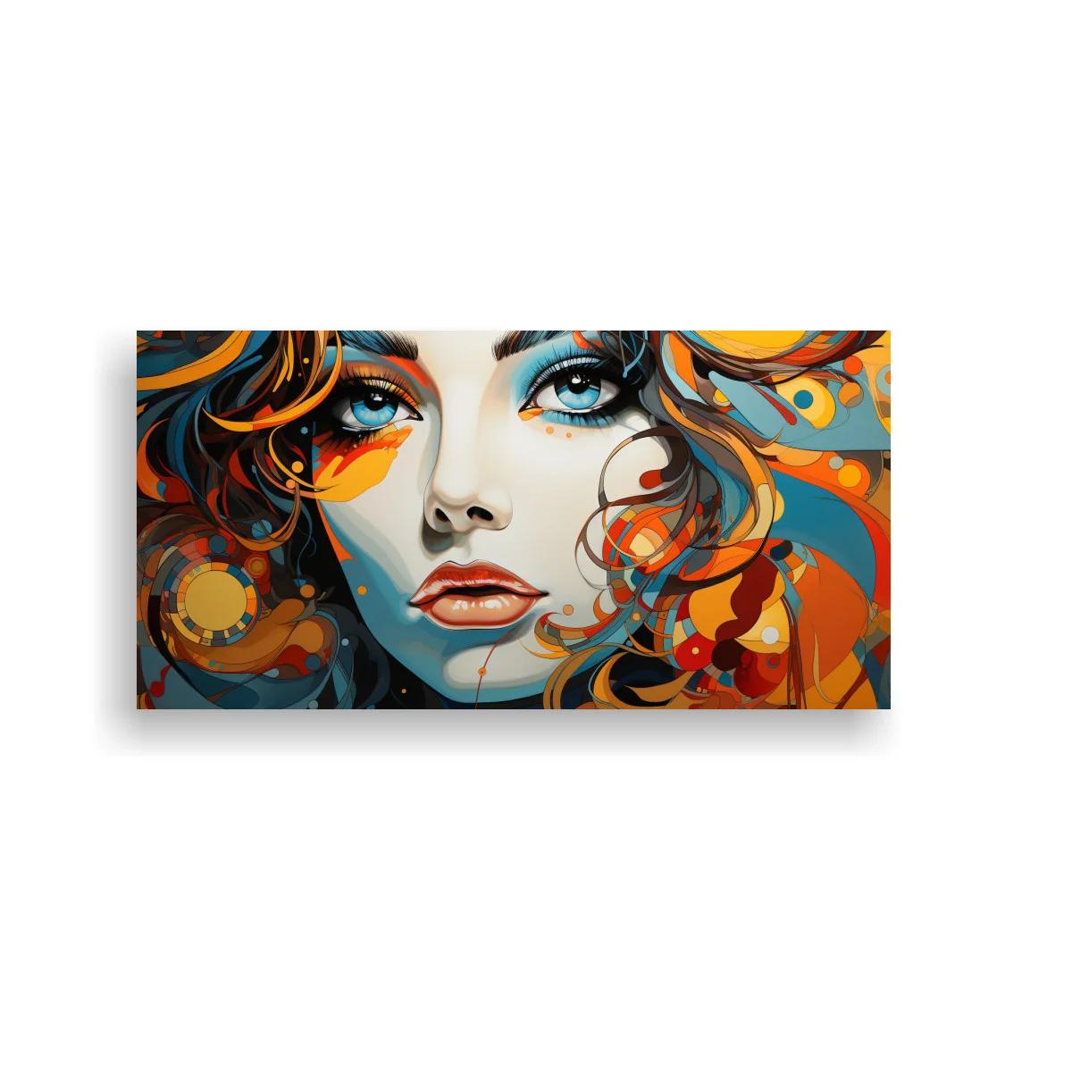 Cuadro rostro de mujer de ojos azules con cabello fluido gráfico — imagen principal