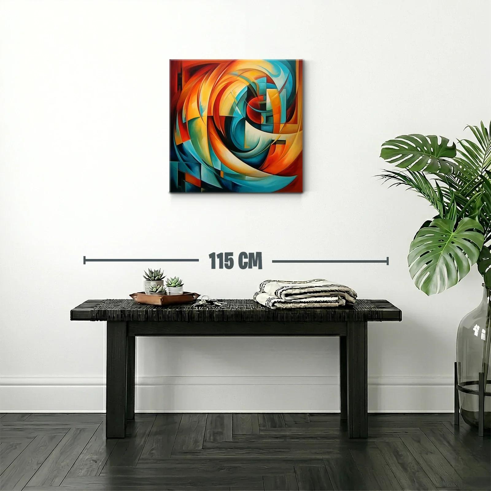 Cuadro abstracto con vibrantes formas en tonos cálidos y fríos — miniatura 2