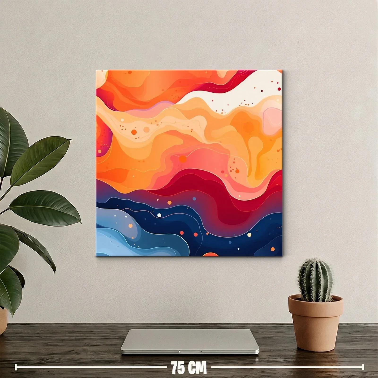 Cuadro abstracto con ondulaciones cálidas y frías en contraste — miniatura 2