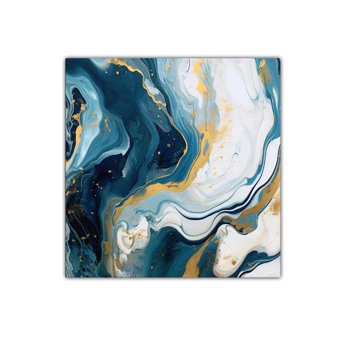 Cuadro decorativo con diseño abstracto en tonos azules y dorados