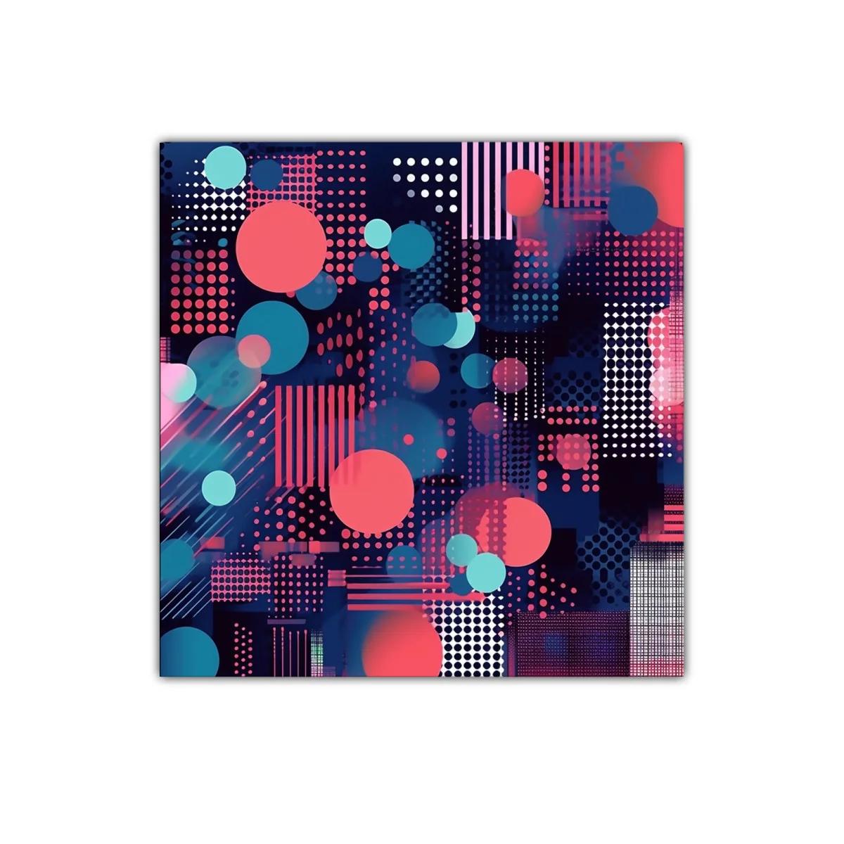 Composición abstracta con círculos y puntos en tonos vibrantes