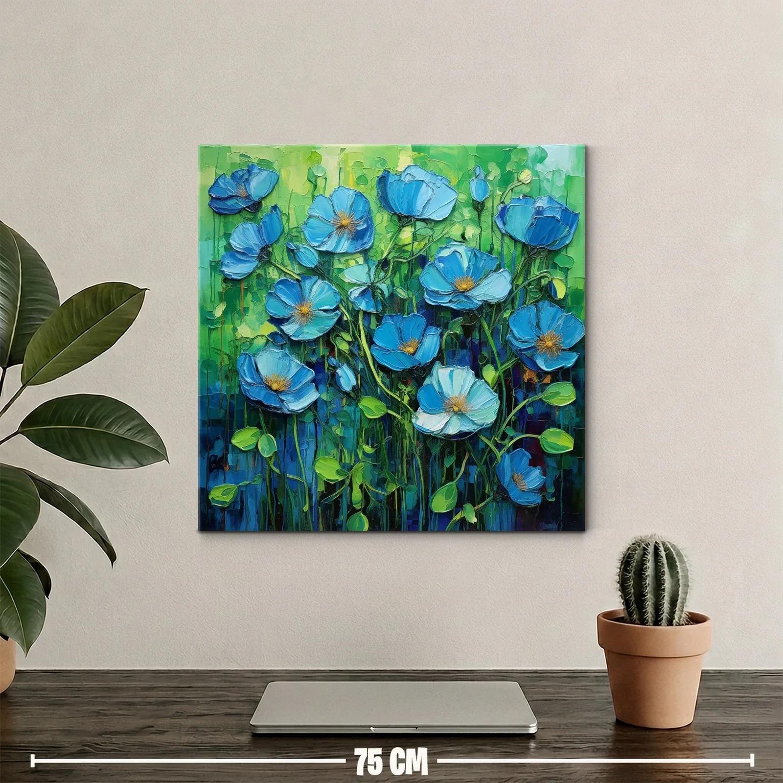 Flores Azules Vibrantes en Fondo Verde Intenso — miniatura 2