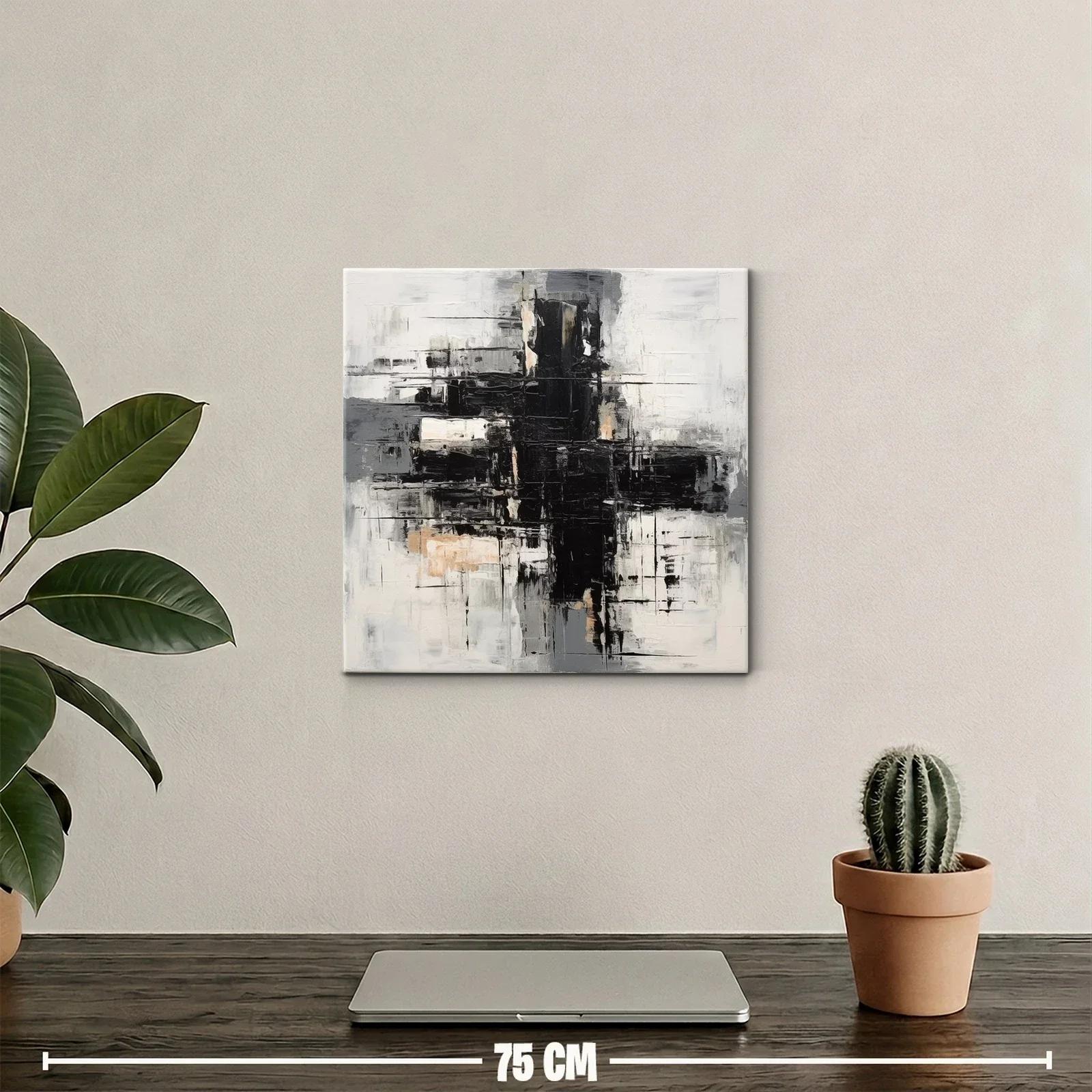 Cuadro abstracto en tonos neutros con contraste fuerte — miniatura 2