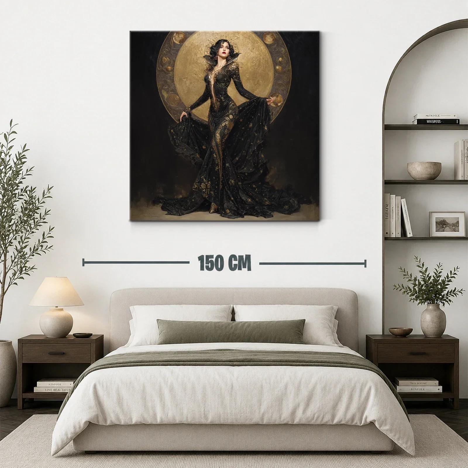Dama elegante con aura dorada y vestido negro de lujo — miniatura 3