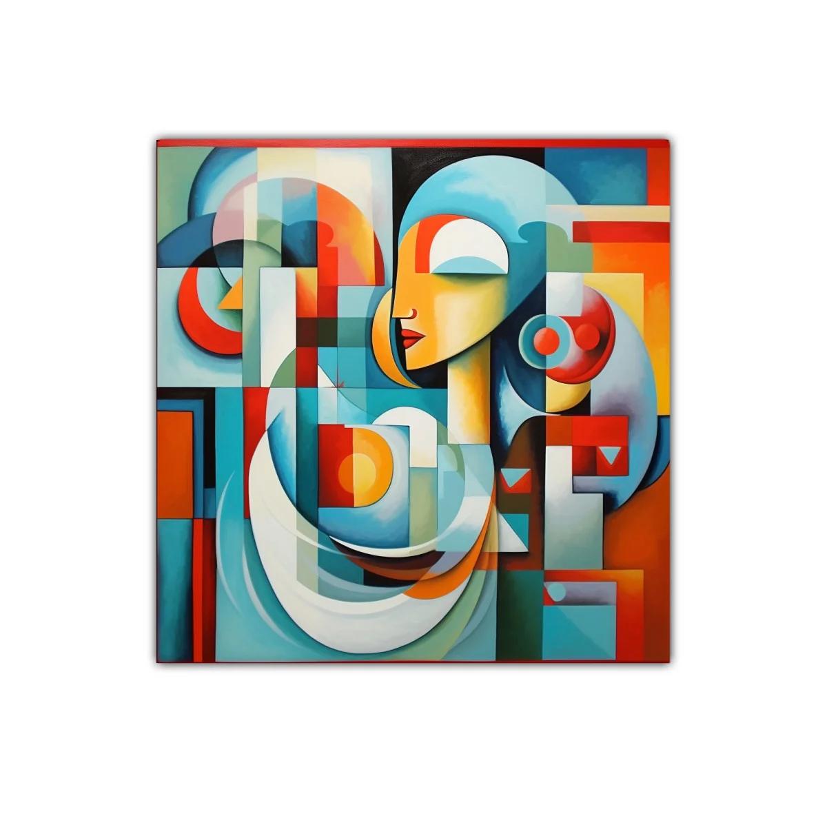 Composición abstracta con perfil femenino y formas geométricas — imagen principal