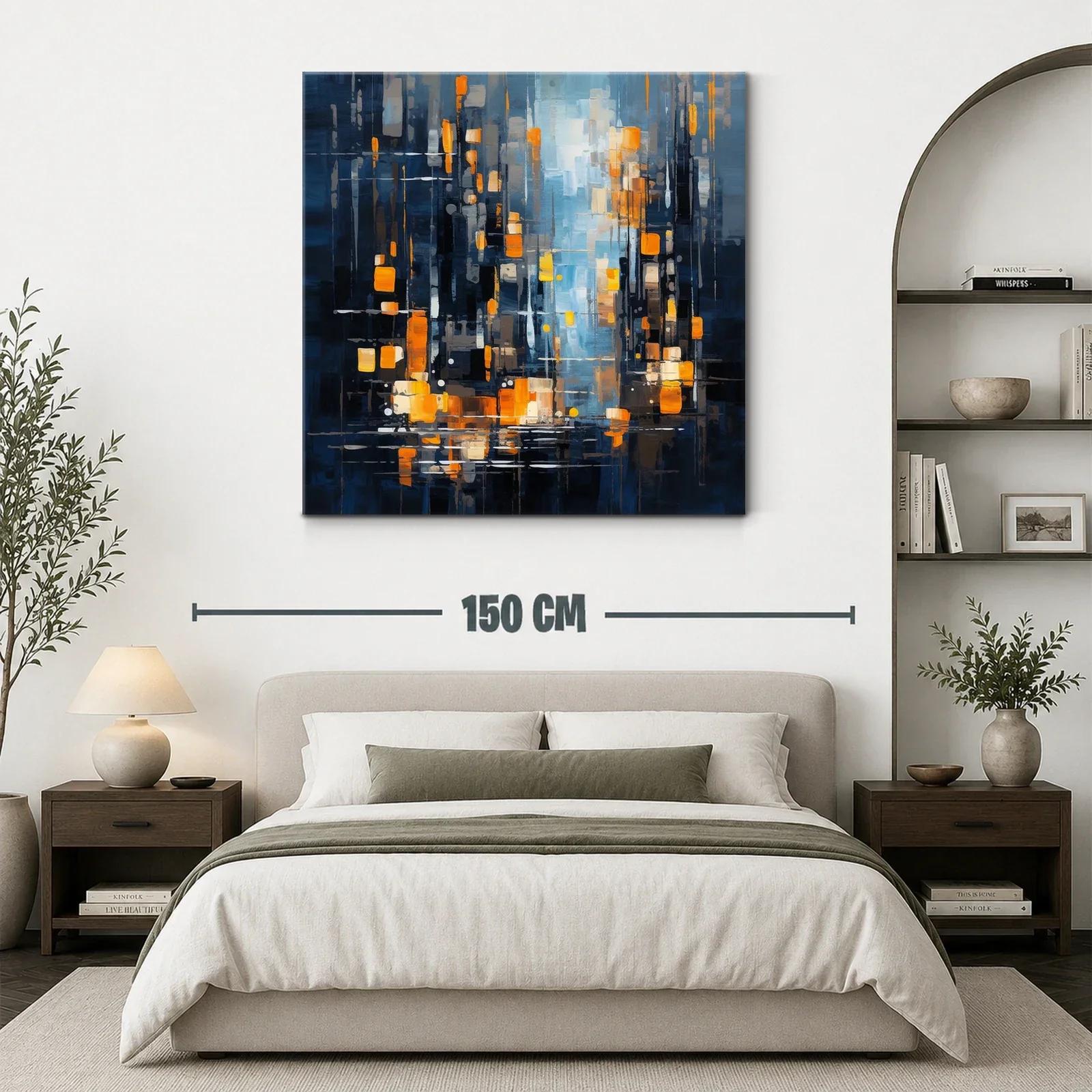 Cuadro abstracto urbano con luces cálidas y tonos fríos — miniatura 3