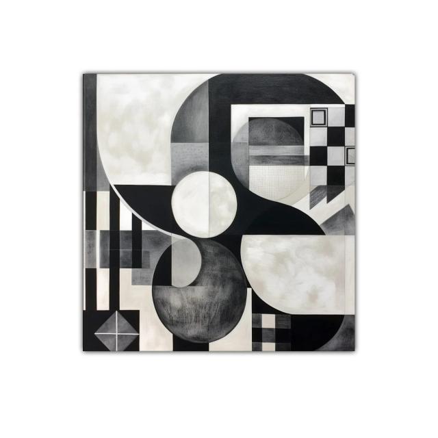 Cuadro abstracto en blanco y negro con formas geométricas